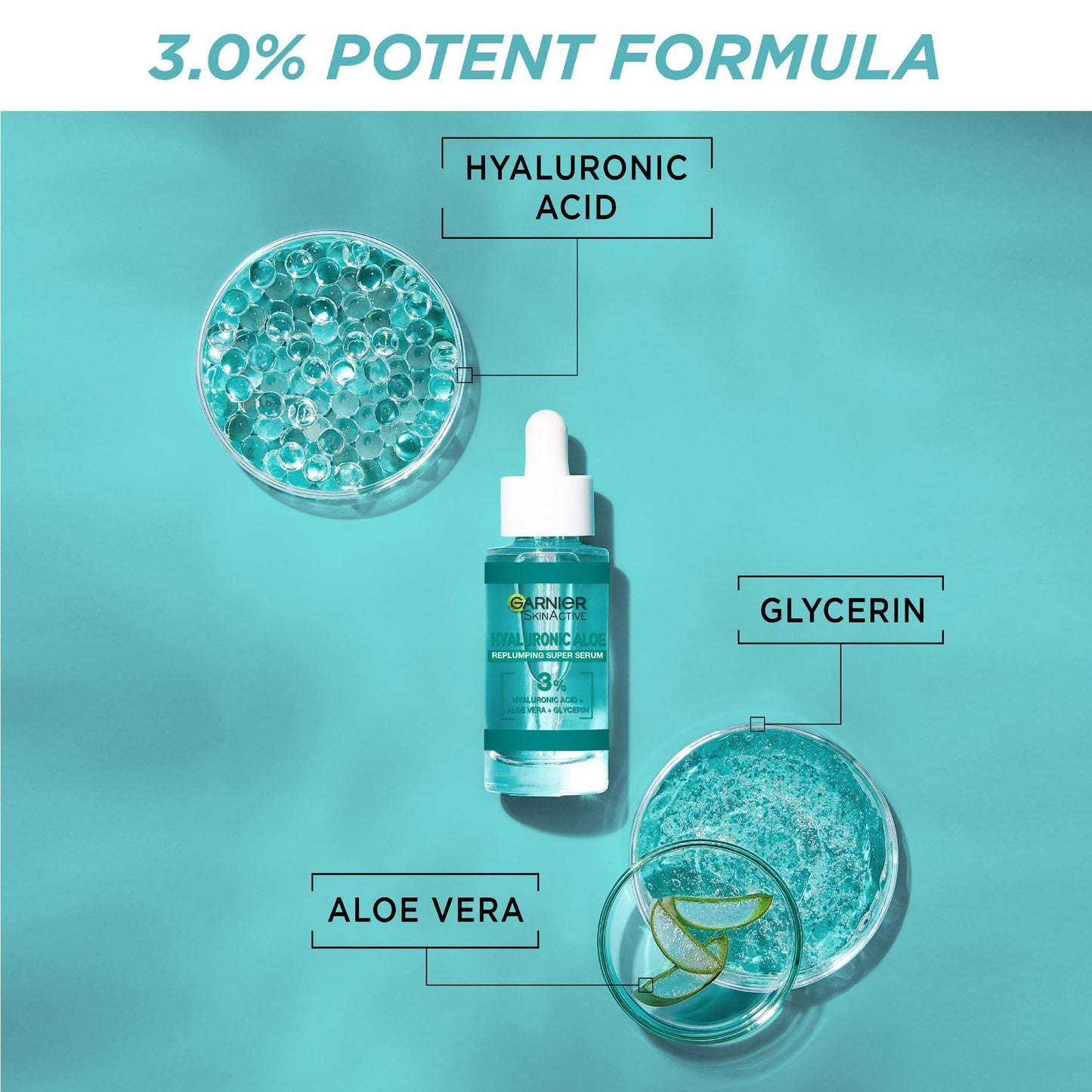 Garnier SkinActive Hyaluronic Acid Super Serum, Replumps & Hydrates, Strengthens Skin Barrier, With 3% Hyaluronic Acid, Aloe Vera & Glycerin, 30ml
