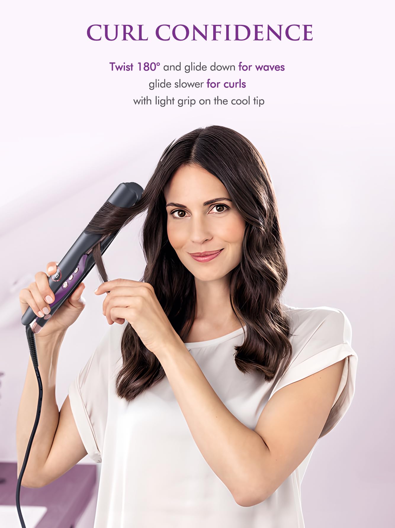LANDOT 2 in 1 Hair Straightener and Curler, Straightens/Curls/Waves, Adjustable Temperature 120-230℃ for All Hair Types, Professional Pro Twist Styler for Women
