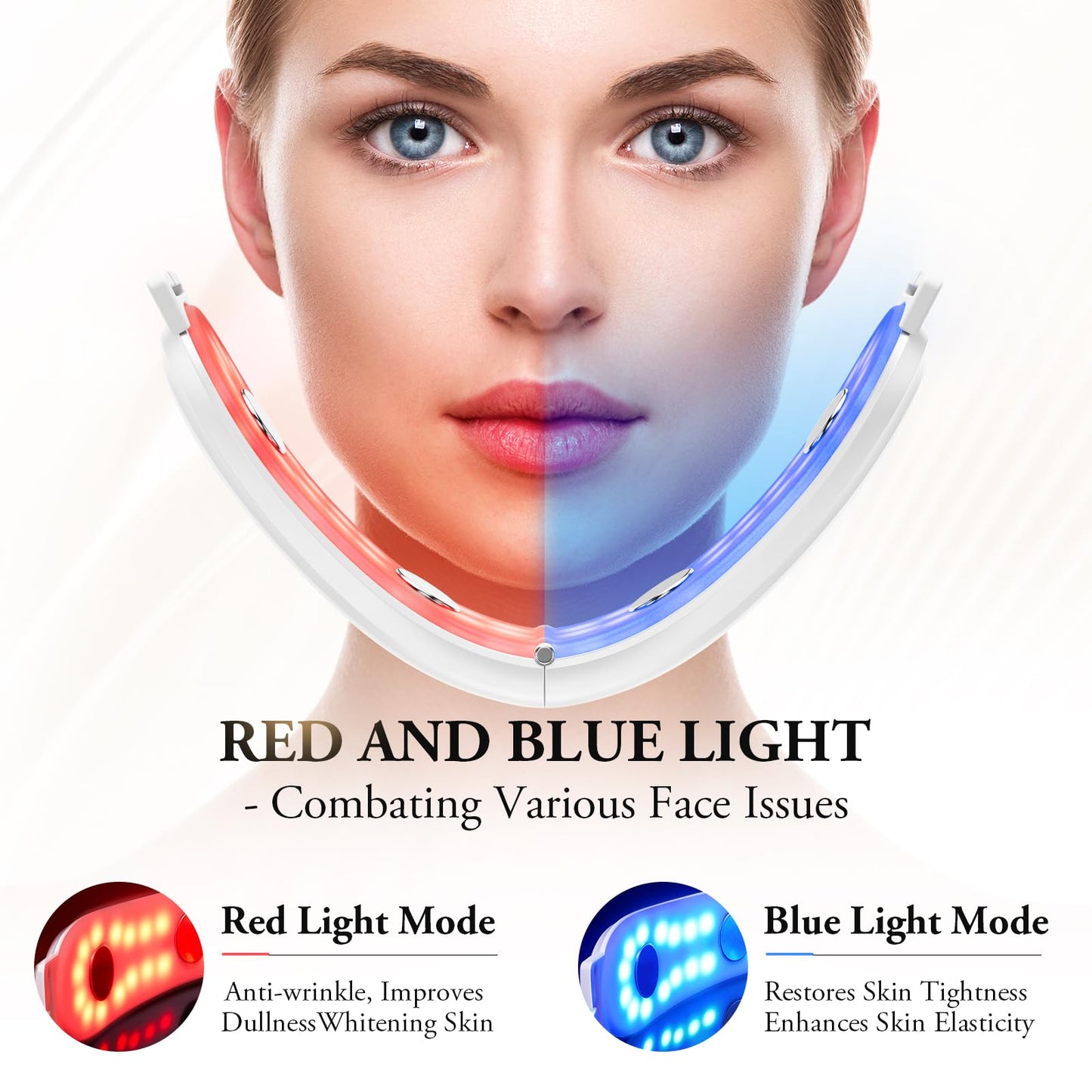 V-Face Shaping Massager Electric,ANLAN EMS Double Chin Reducer,Microcurrent Face Lift Device,42°C Red Blue Light Therapy LED SkinTightening Machine,Jawline Exerciser with 4 Modes and Remote Control