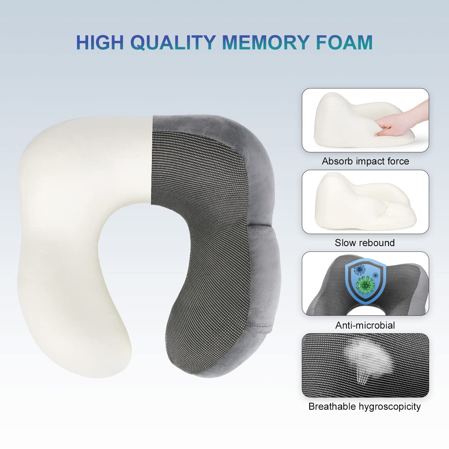 Eono Neck Pillow Memory Foam, Travel Pillow for Neck, Comfortable Neck and Head Support Pillow for Plane Cars Trains Office, Soft Flight Travel Cushion for Sleeping
