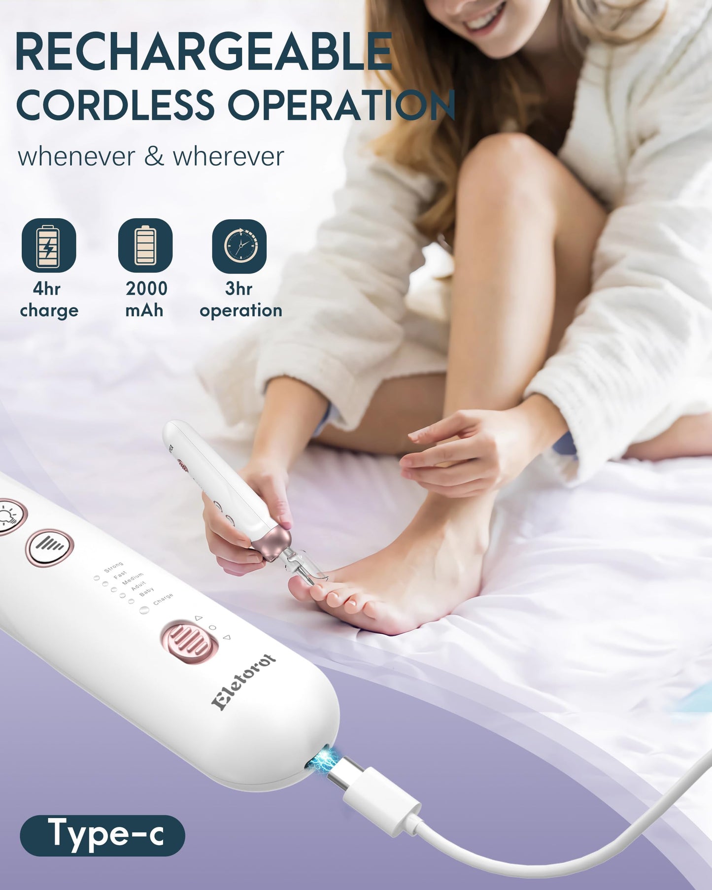 Eletorot Manicure and Pedicure Set for Feet Women, Mothers Day Gifts for Mum, Cordless Electric Nail Files, Rechargeable Nail Drill, Electric Toenail File for Thick Nails Cuticles Hard Skin Remover