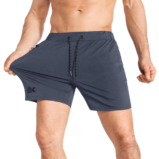 BROKIG Mens Stretch Gym Shorts, Lightweight Running Sport Training Workout Fitness Short Slim with Zip Pocket (XL,Dark Grey)