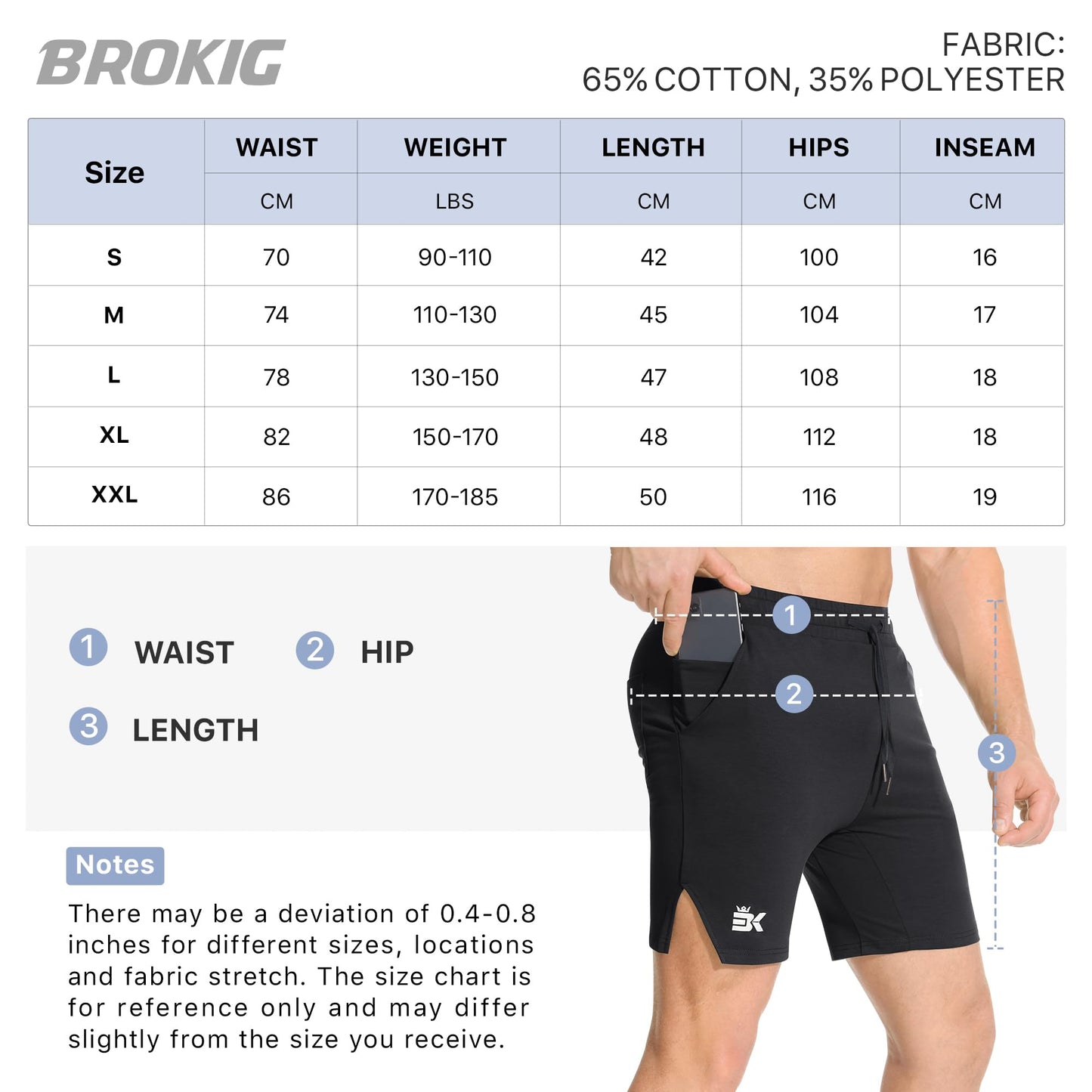 BROKIG Mens Inpok Gym Running Shorts, Workout Athletic Fitness Sports Shorts with Zipper Pockets(XL,Black)
