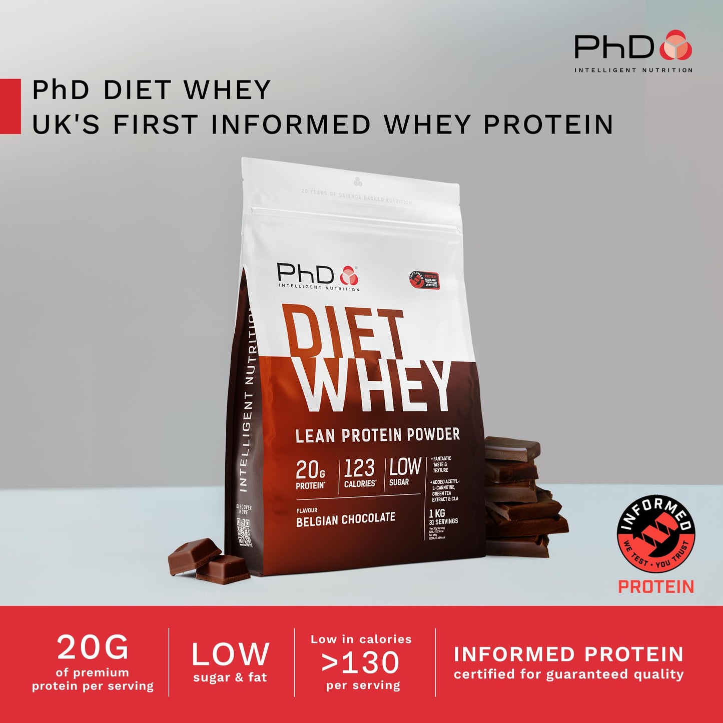 PhD Diet Whey Belgian Chocolate 1 kg | TRYTLION
