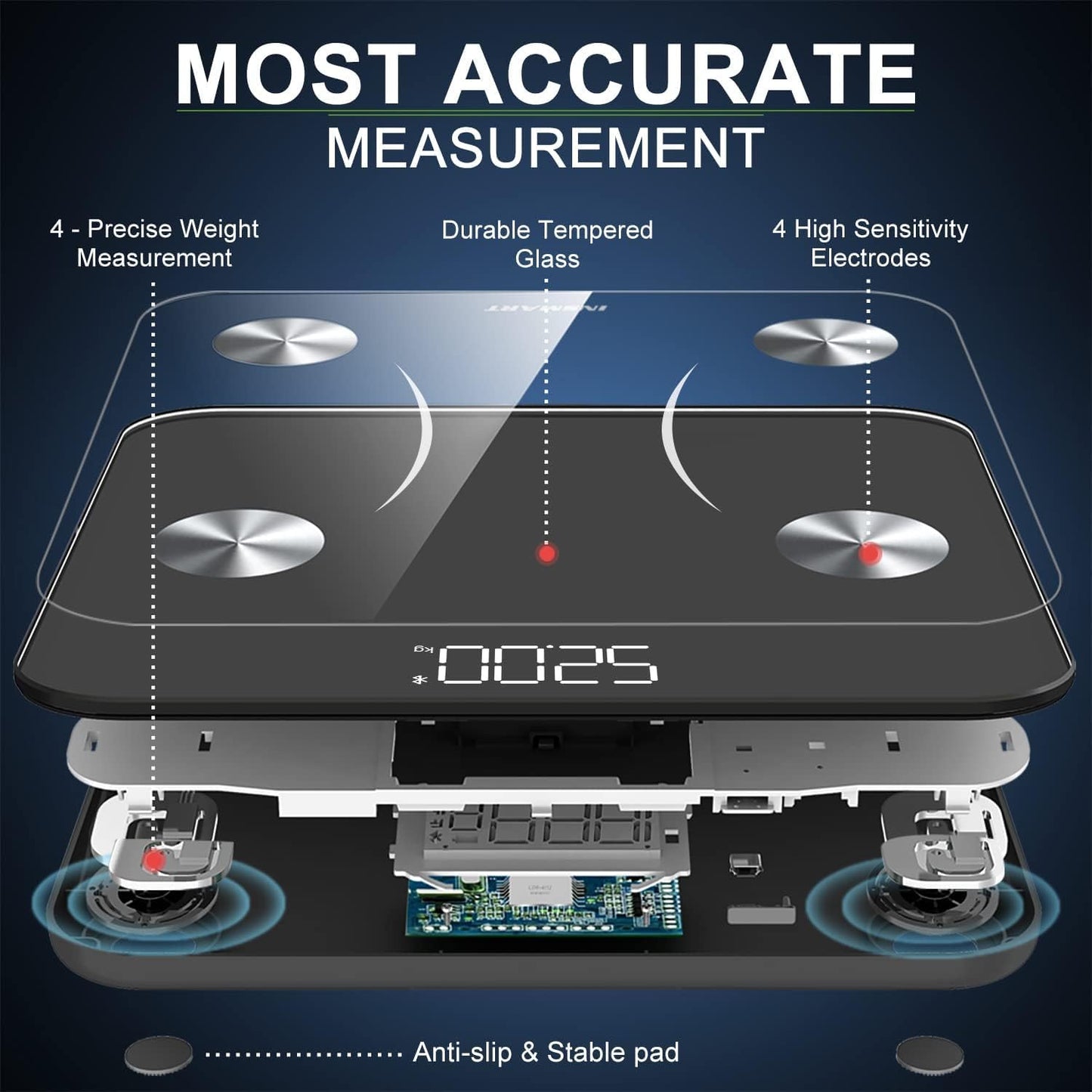 Bluetooth Body Fat Scales, INSMART Smart Digital Bathroom Weight Weighing Scales for Body Composition Analyzer with Smart APP, Body Composition Fitbit Scales for Fitness (ST/LB/KG)