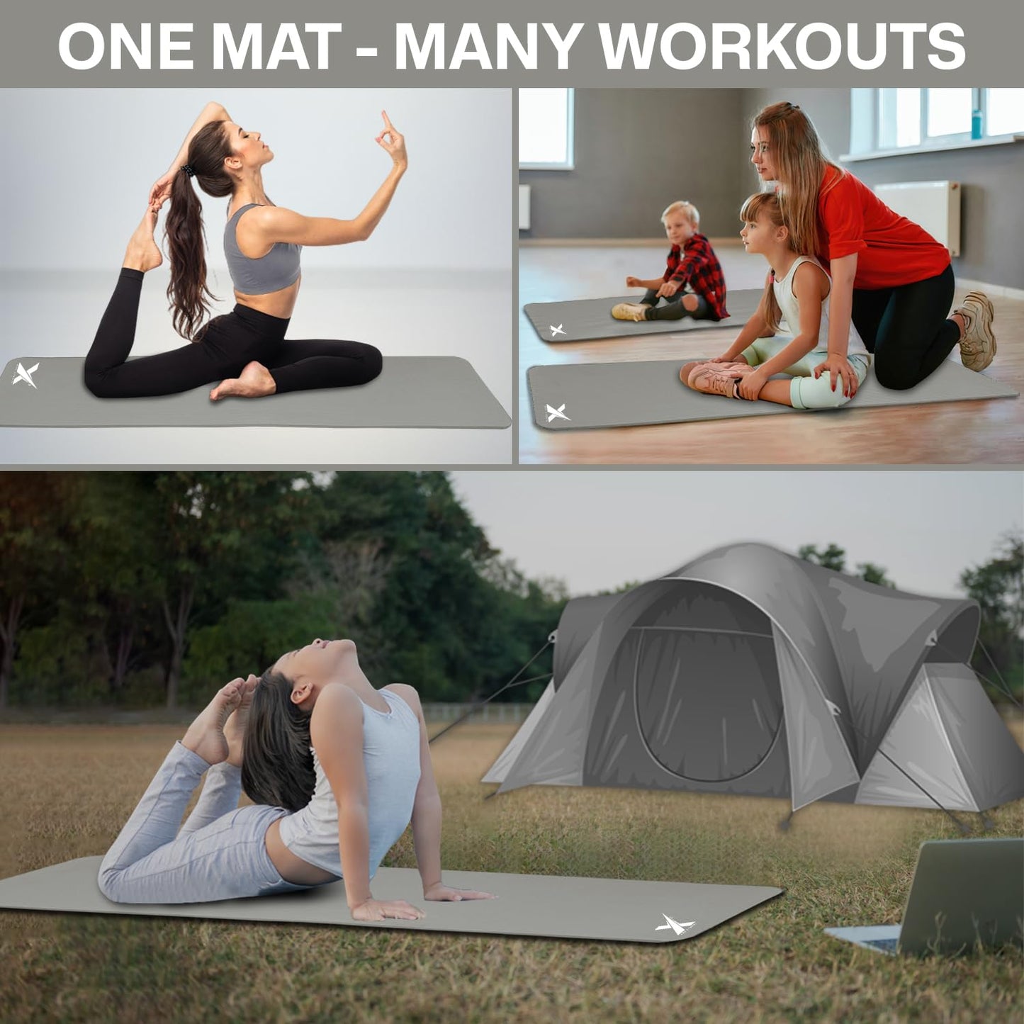 Xn8 Sports Yoga mat 15mm Thick NBR Exercise Mat - Non-Tearable Pilates Mat with Extra Carry Strap- Lightweight Yoga Mats for Women Men for Aerobics, Lunges, Planks Indoor & Outdoor 61x20x1.5 cm
