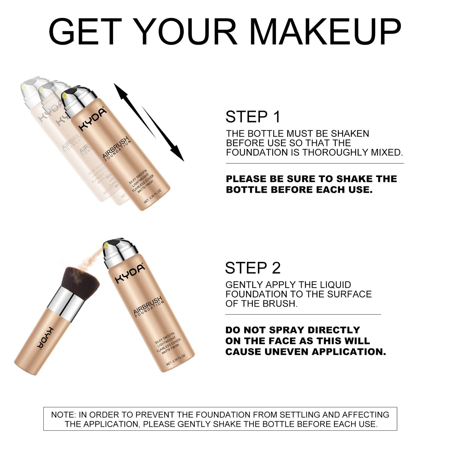 KYDA AirBrush Foundation Spray, Silky Makeup, High Coverage Creamy Finish, Lasting Breathable, Moisturizing - #120 Classic Ivory