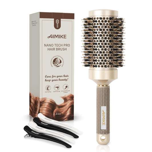 AIMIKE Round Brush for Blow Drying, Large Round Hair Brush for Long Hair, Nano Thermal Ceramic & Ionic Tech for for Creating Voluminous, Smooth, and Seek Styles - (Barrel 53mm,84mm w/Boar Bristles)