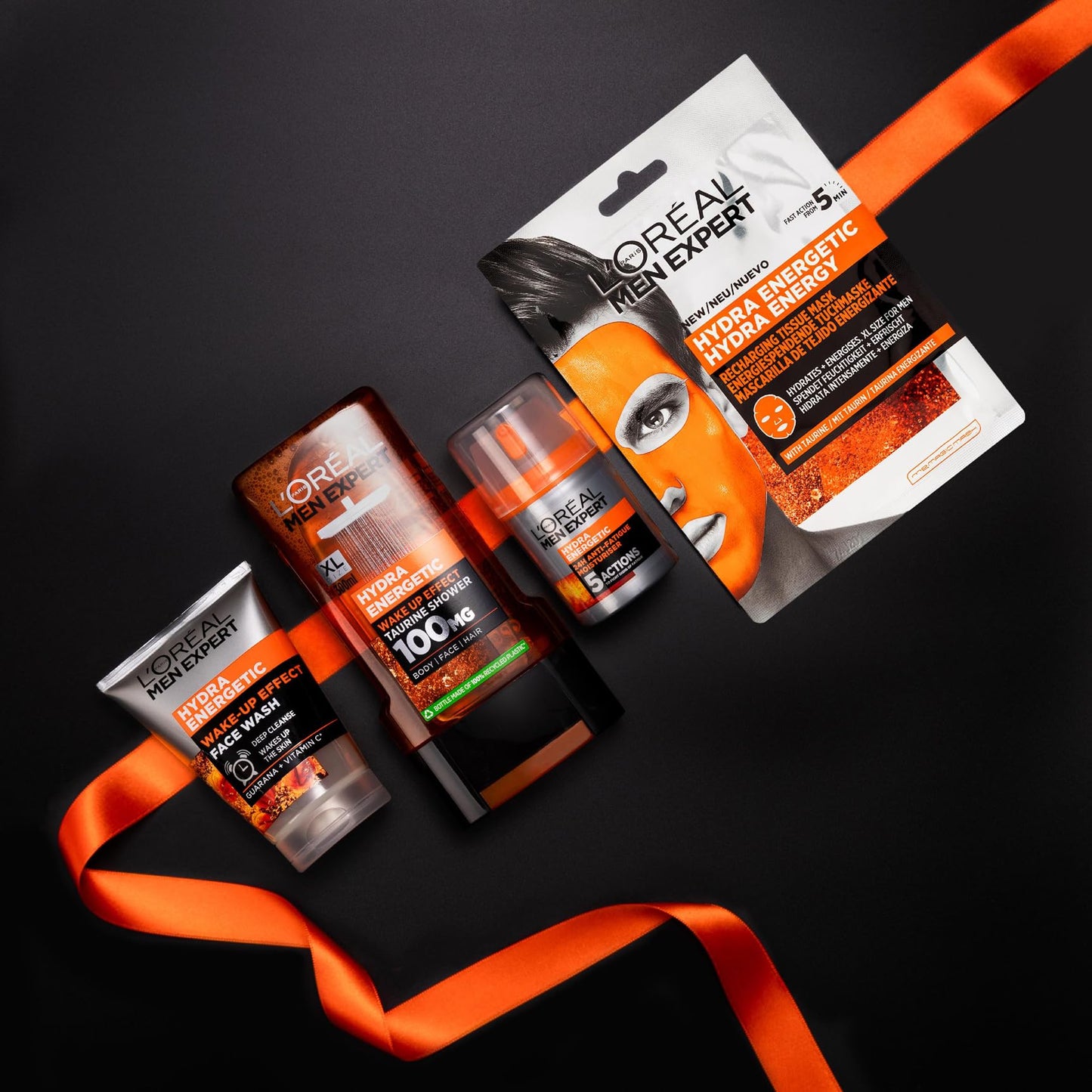 L'Oreal Men Expert Gift Set for Men, Hydra Energetic Fully Charged Washbag: Shower Gel, Moisturiser for Men, Sheet Face Mask and Face Wash
