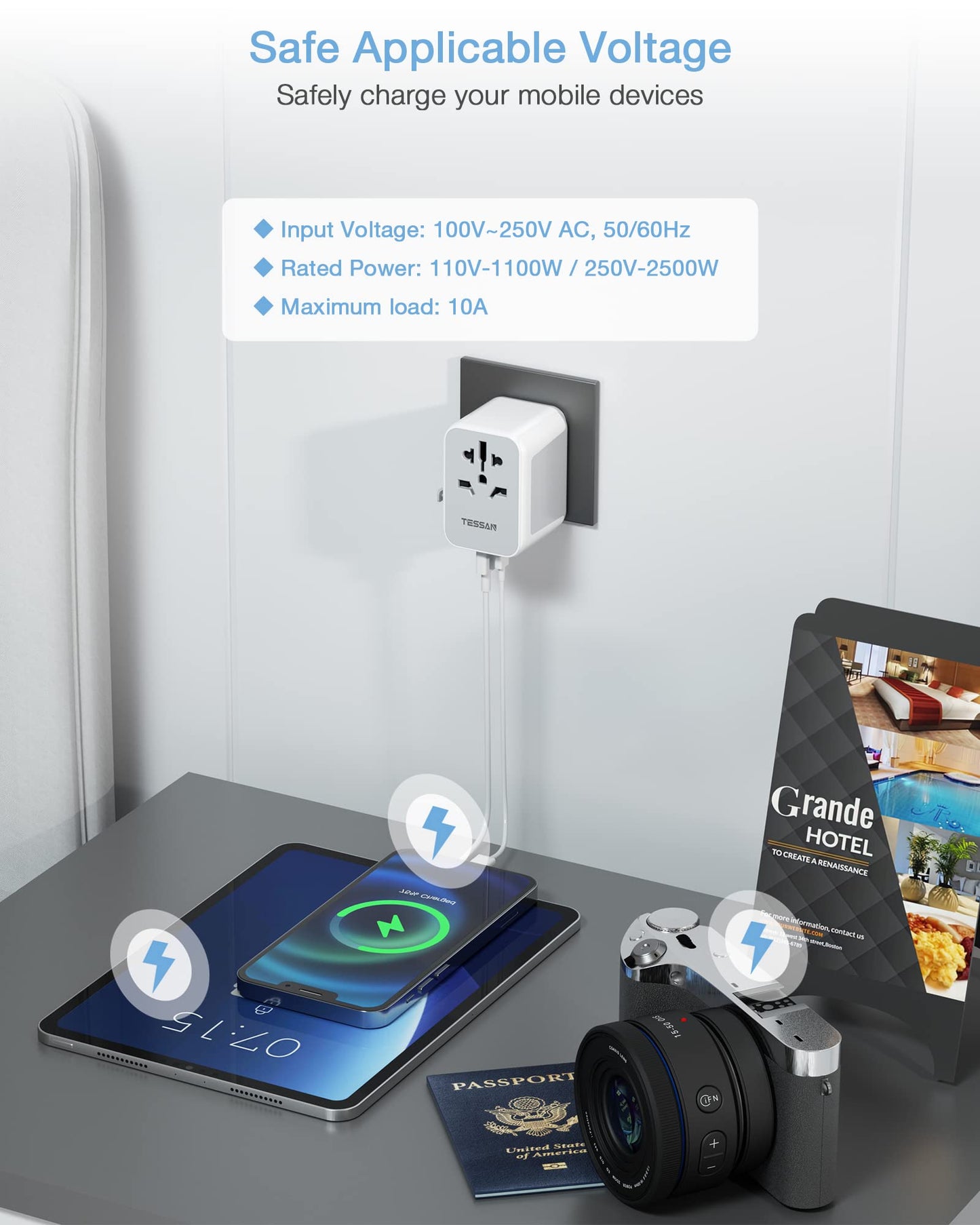 TESSAN Universal Travel Adapter Worldwide with 2 USB C and 2 USB A Ports, Universal Plug Adaptor UK to World, International Travel Adapter for Multi Countries EU, USA, UK, Australia, Thailand etc.