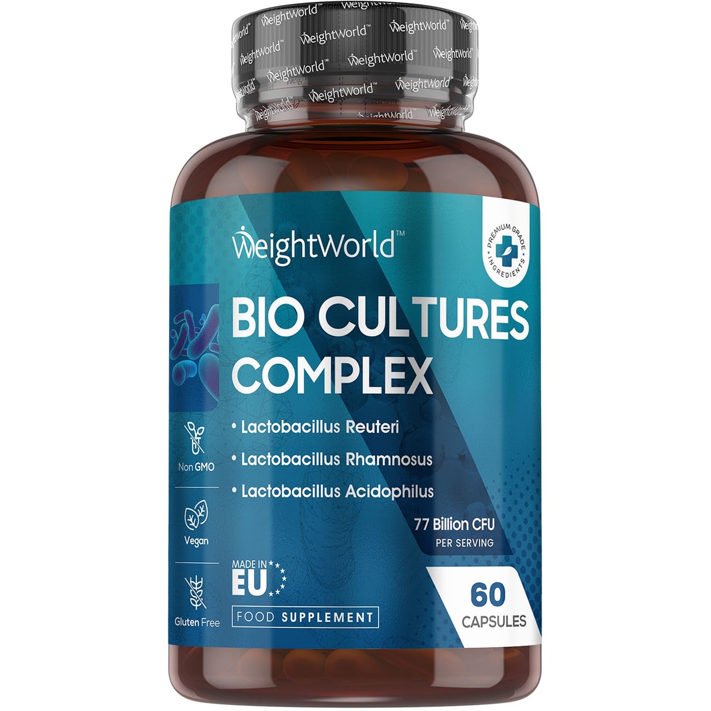 Bio Cultures Complex Probiotics and Prebiotics - 77 Billion CFU - 20 Live Cultures - 60 Capsules - Strains Like Lactobacillus Acidophilus & Casei - Prebiotic and Probiotic Supplements for Women & Men