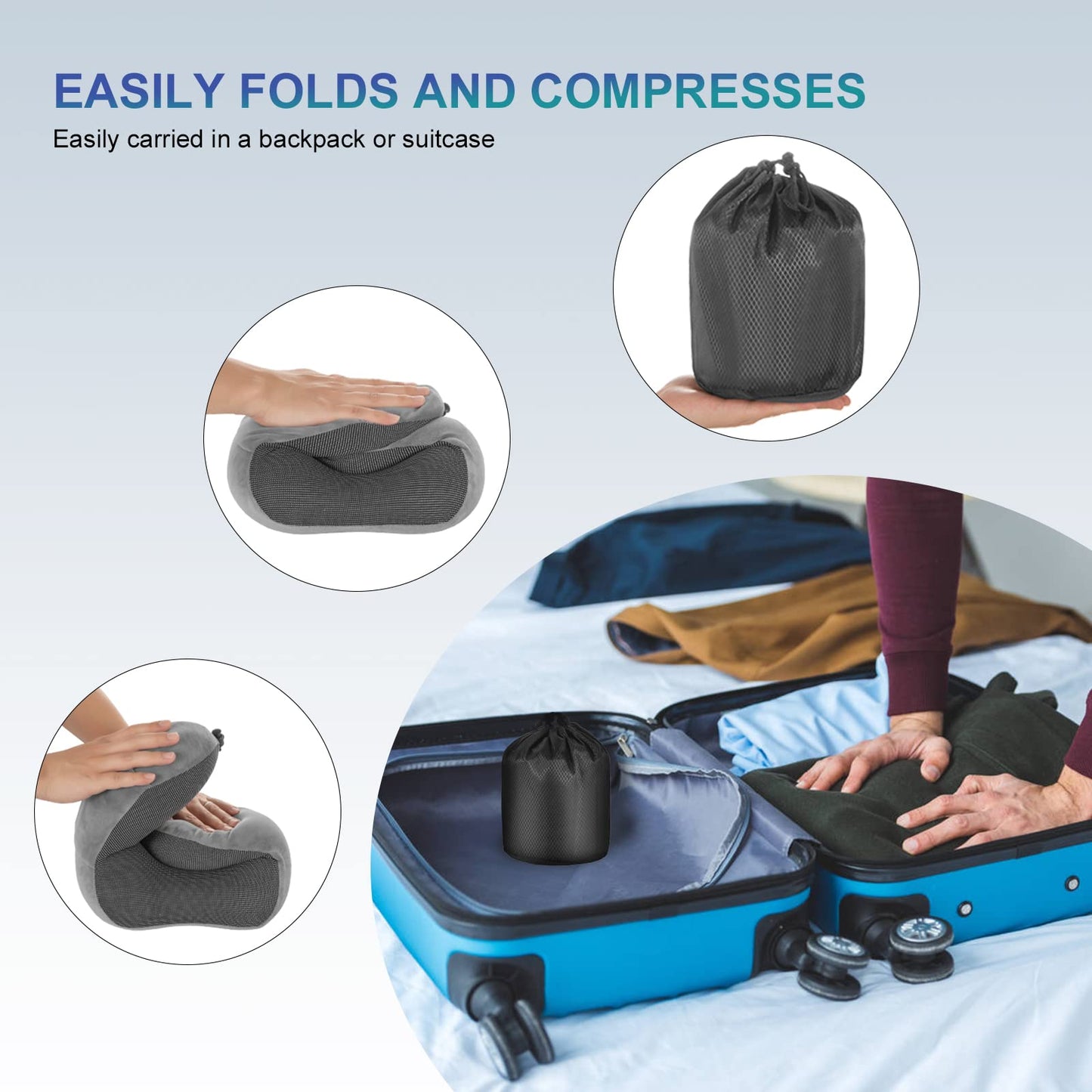 Eono Neck Pillow Memory Foam, Travel Pillow for Neck, Comfortable Neck and Head Support Pillow for Plane Cars Trains Office, Soft Flight Travel Cushion for Sleeping