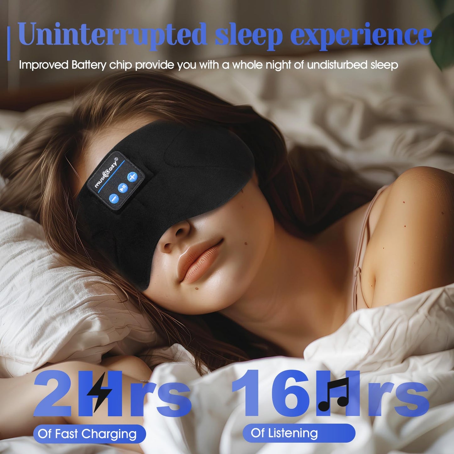 Musicozy Sleep Mask Headphones Bluetooth Sleep Mask,Soft Eye Mask Headphones for Sleeping/Relaxation -100% Blackout Sleep Masks with Headphones for Travel/Meditation/Yoga,Unisex Gifts for Men Women