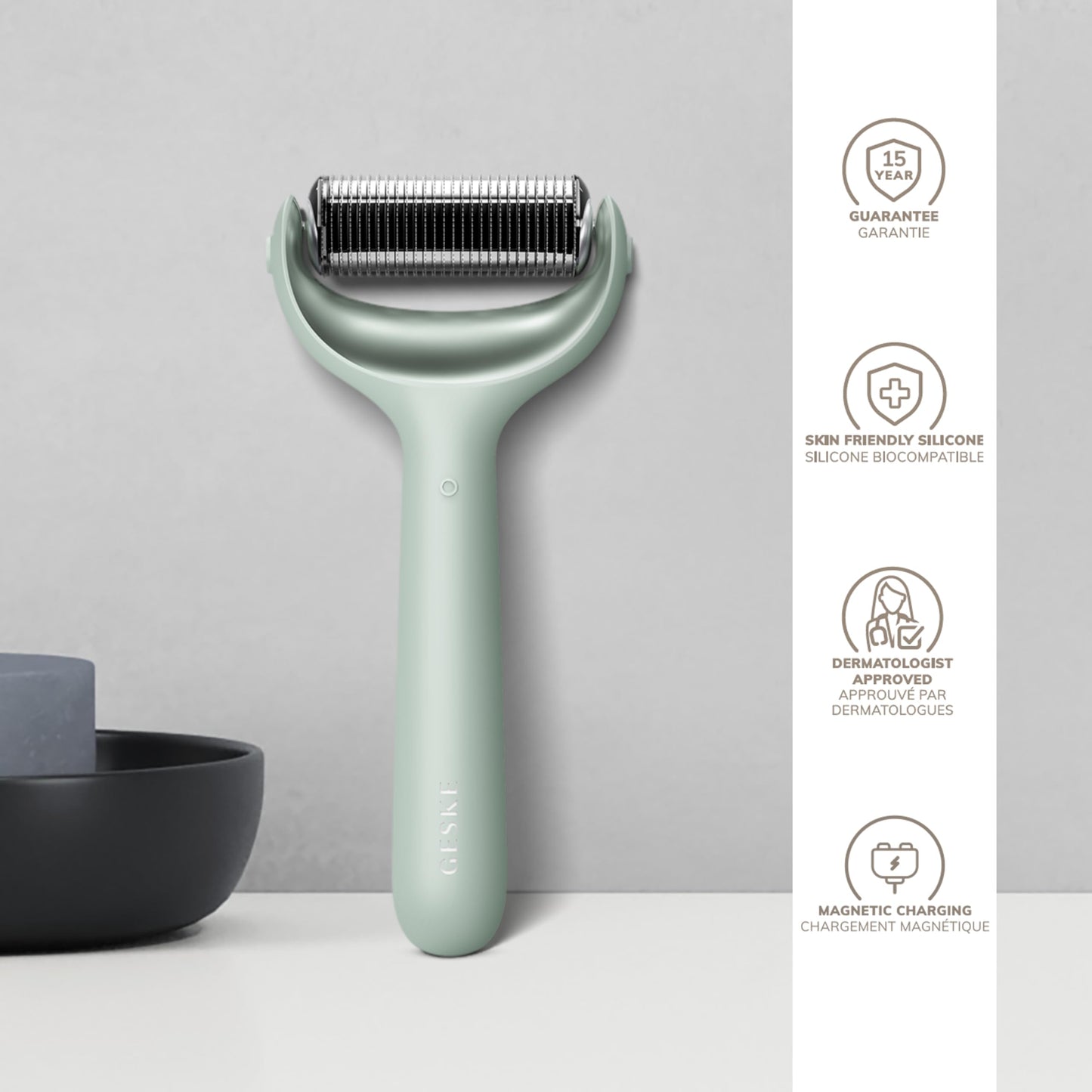 GESKE SmartAppGuided™ MicroNeedle Face & Body Roller | 8 in 1 | Derma Roller | Electric roller | Microneedling device | Needle roller | Beauty roller for face and body