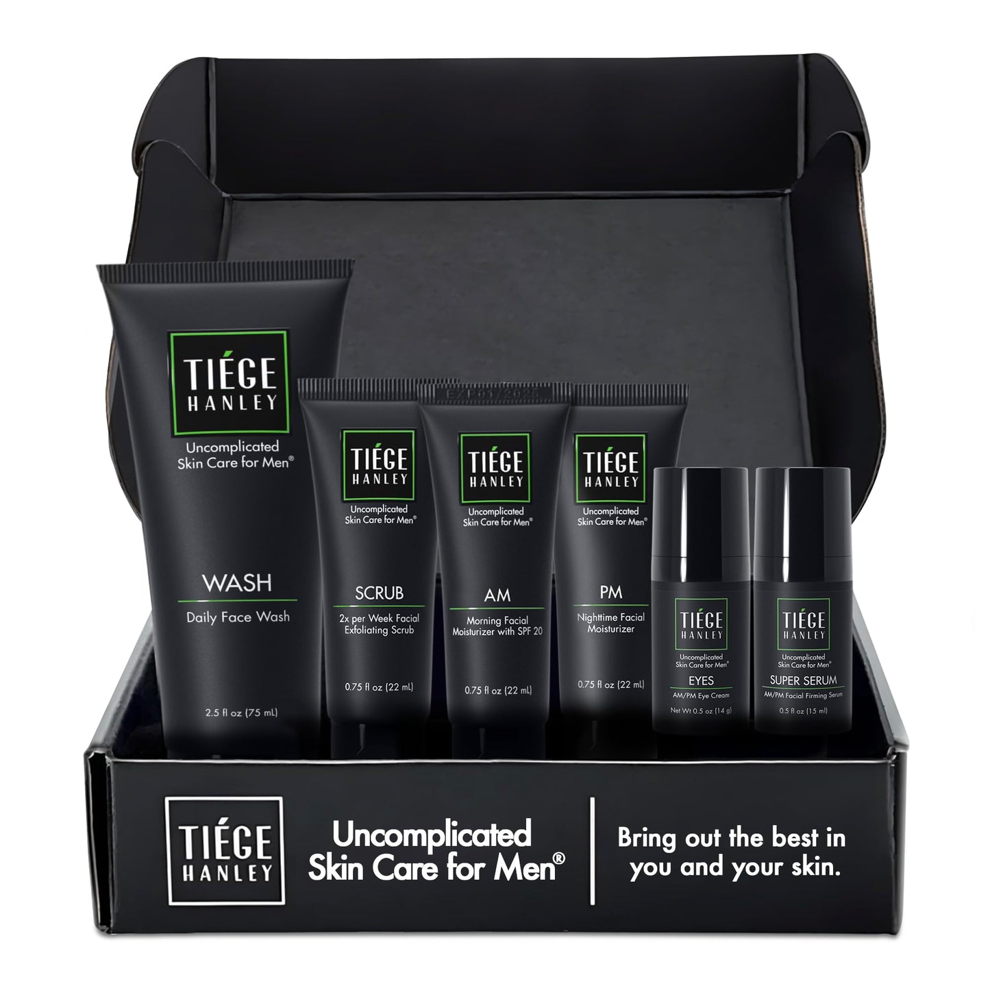 Tiege Hanley Men’s Skin Care System - Level 3 | Mens Anti Aging Routine Product Set: Face Wash, Serum, Day & Night Moisturizer, Exfoliating Scrub & Eye Cream | Tighten & Hydrate Your Best Looking Skin