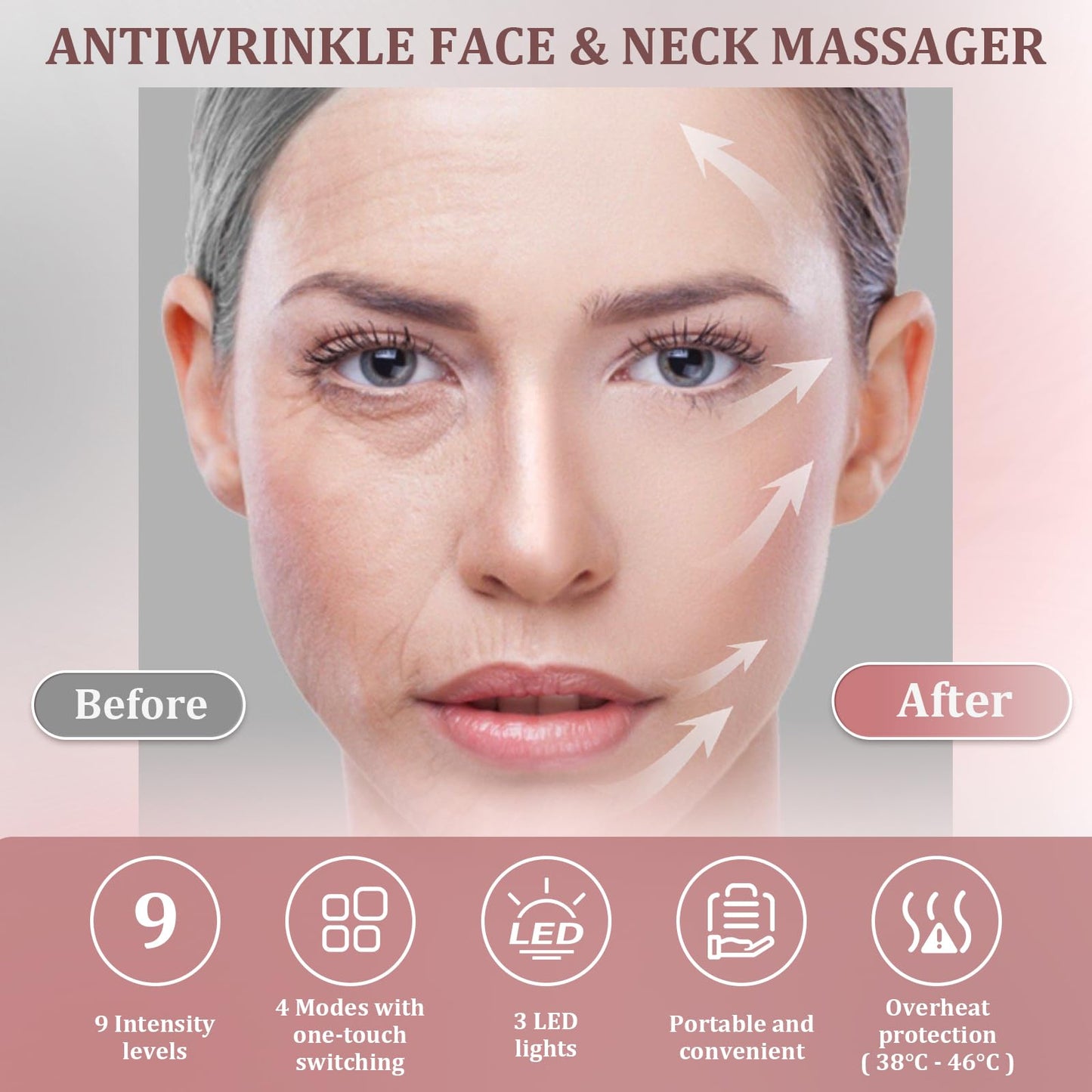 Face Massager Electric Sculpting Device: Facial Neck Massager Beauty with 9 Adjustment Levels 4 Modes - 45°C Heat EMS Microcurrent Technology 3 LED - Face Lifting Device GuaSha Tool for Skin Body Care
