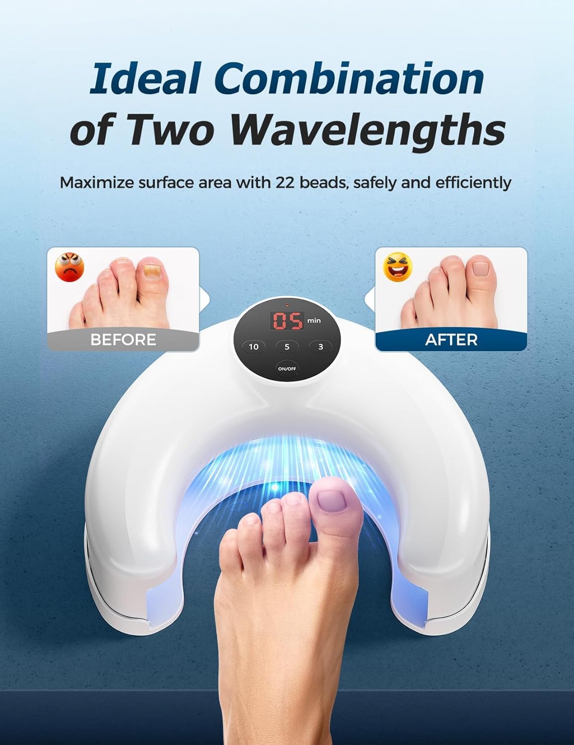 Rechargeable Nail Fungus Laser Device, Nail Laser Treatment Device for Damaged and Discolored Nails, Effective Home Use Solution for Multiple Toenails & Fingernails