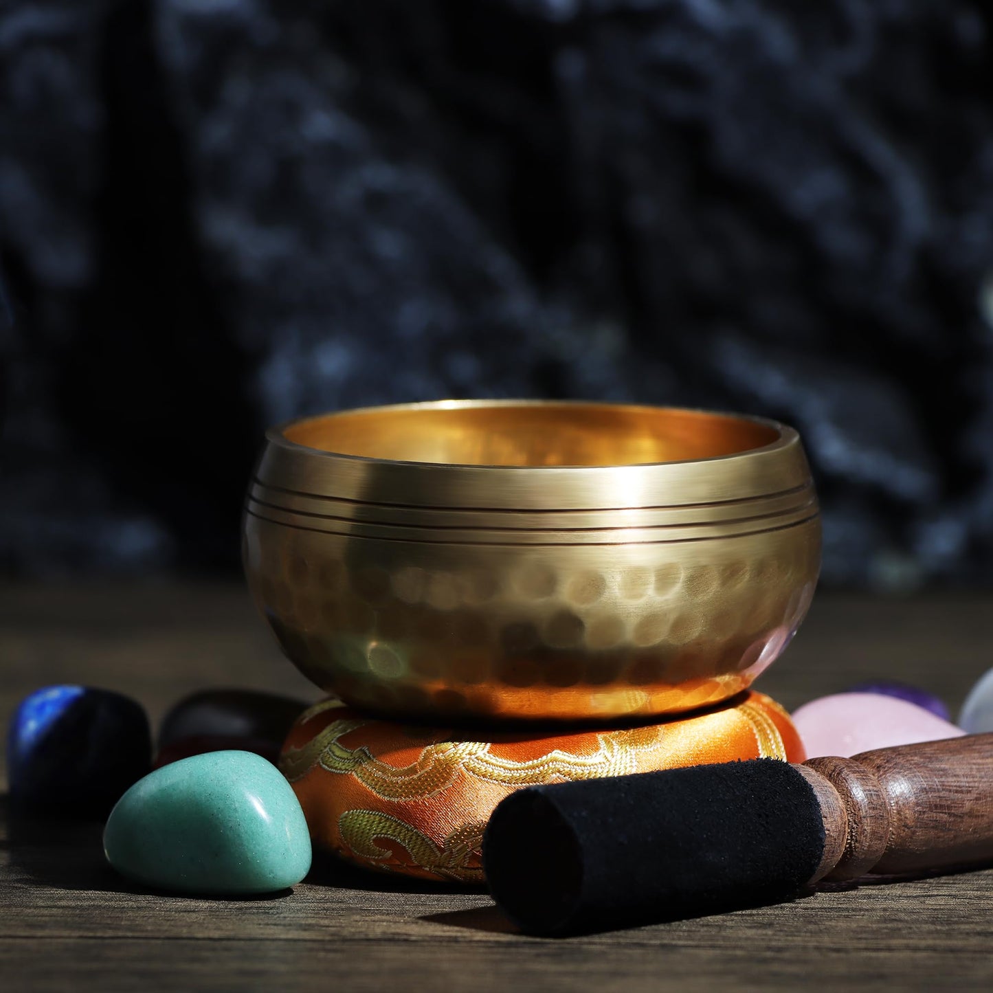 DiDiBirDi 3.14In Tibetan Singing Bowl Set 7 Chakra Crystal Stones Handmade in Nepal for Meditation,Mindfulness and Relaxations