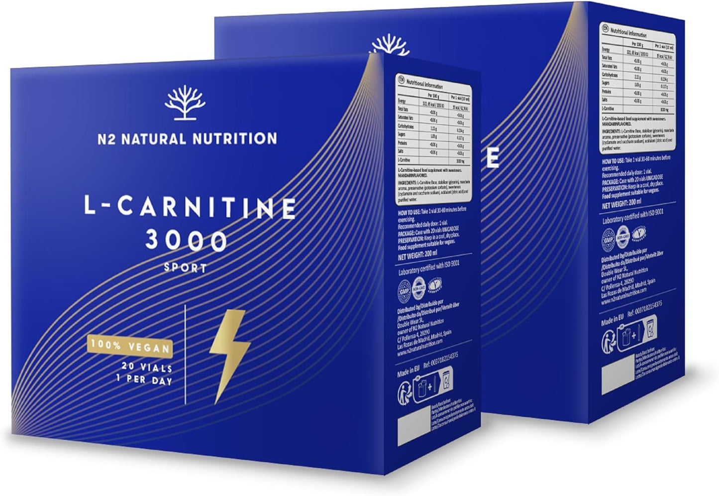 Pure L CARNITINE 3000 Liquid Shots | 40 Easy Opening Vials | Weight Loss, Fat Burner, High Concentration | Fast Absorption for Sports Activities | UK Vegan Certified | N2 Natural Nutrition