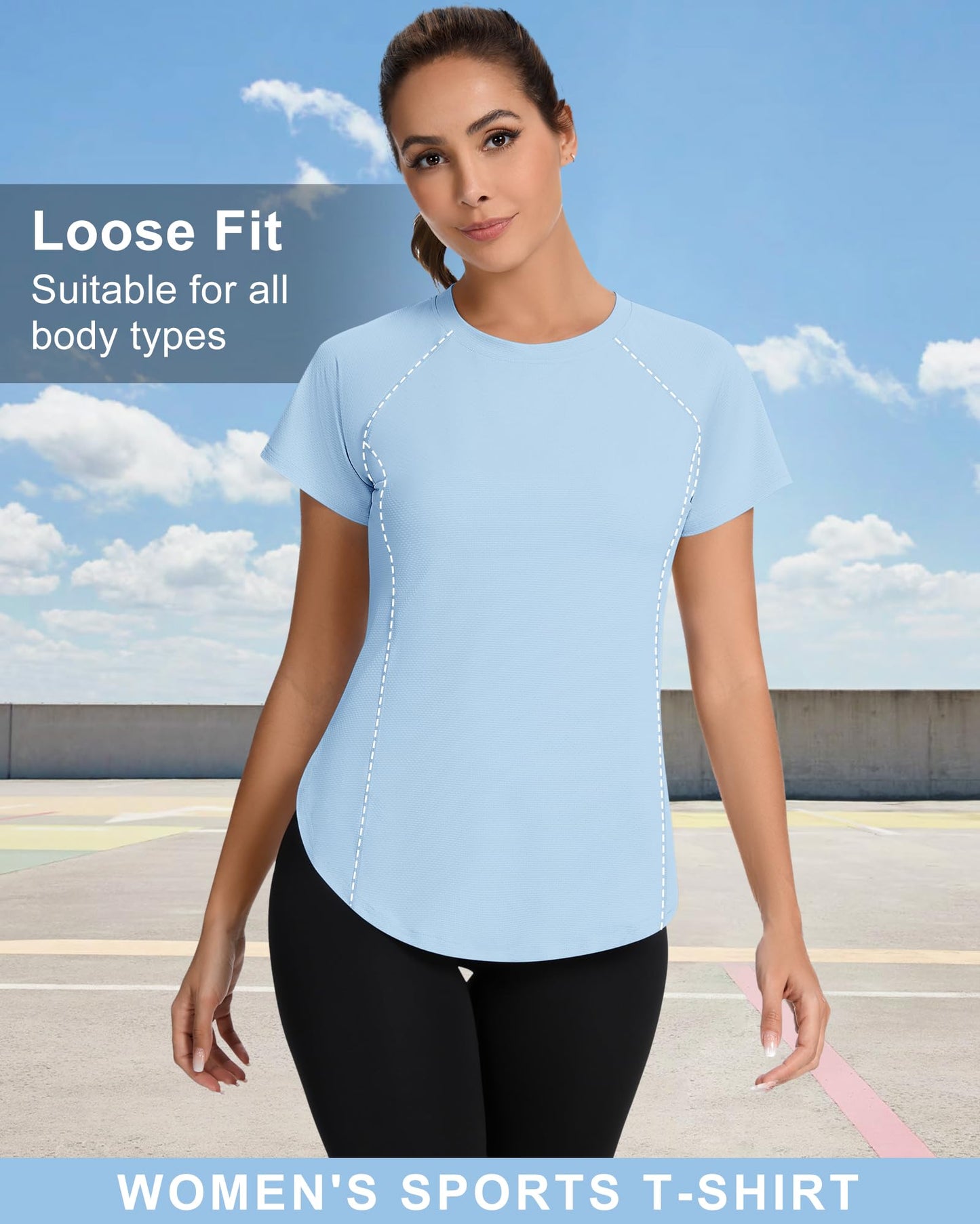IECCP Women's Gym Shirts Sports T-Shirt Short Sleeve Crew Neck Lightweight Moisture Wicking Quick Dry Running Top with Back Breathable Mesh Sport T-Shirt UV Protection Blue XL