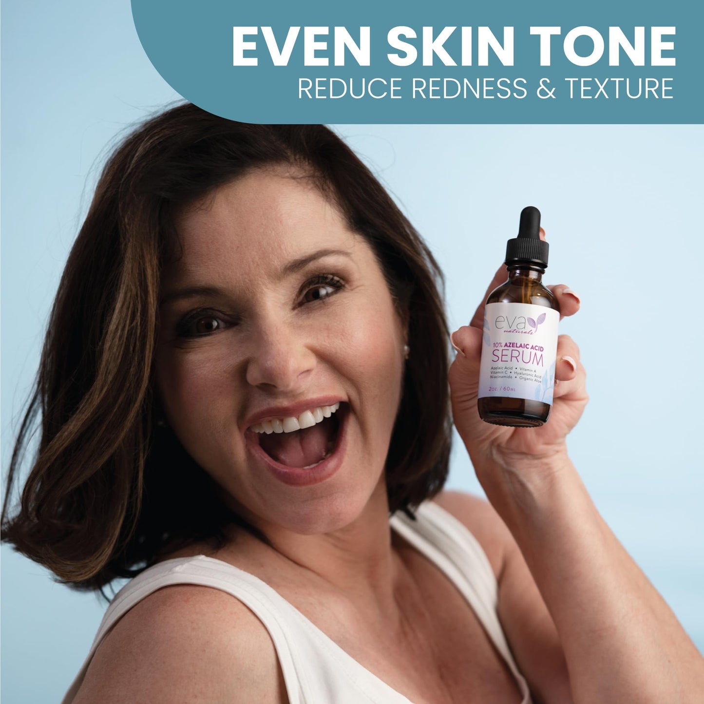 Eva Naturals Azelaic Acid 10% Facial Serum, 2 oz., Skin Brightening Hyaluronic Acid and Niacinamide with Redness Relief and Acne Blemish Control, Fade and Repair Dark Spots
