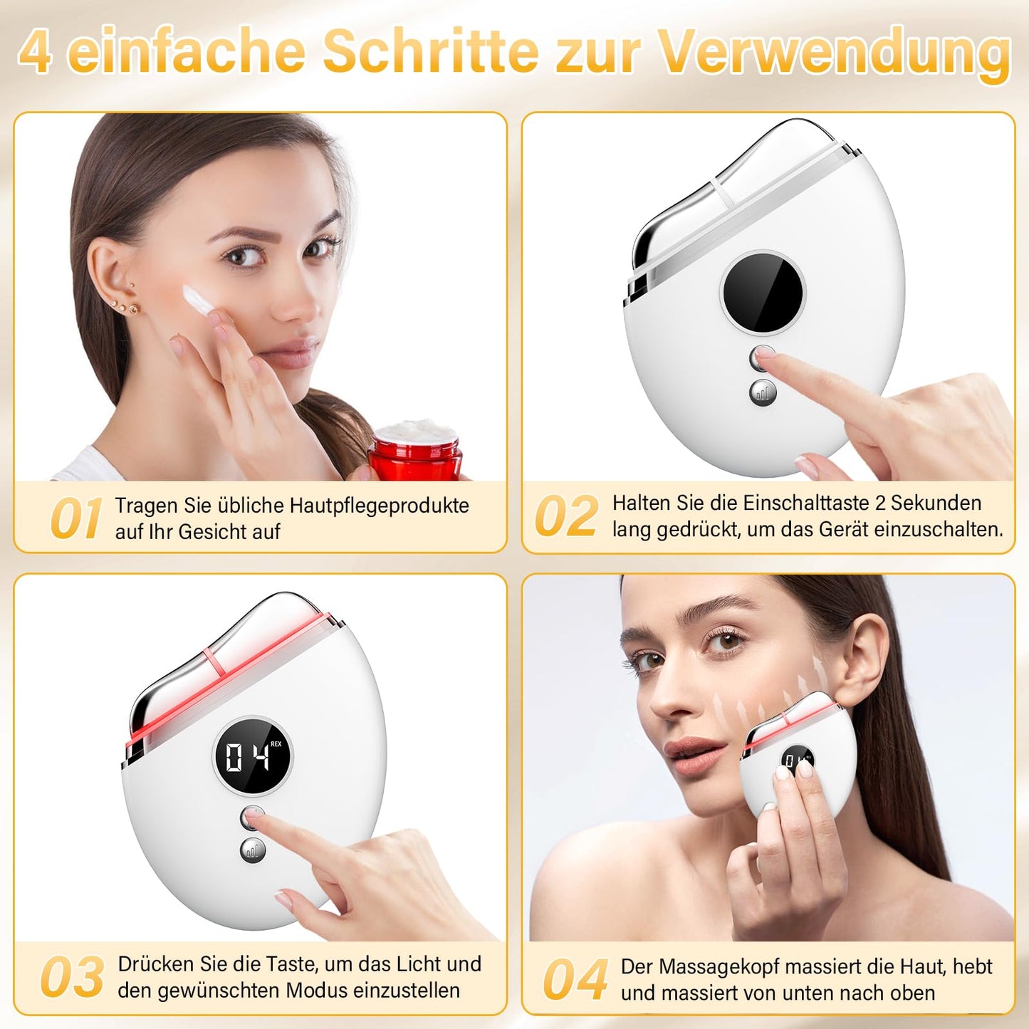 Ehomfory EMS Gua Sha, Face Massager Gua Sha Electric with Smart 3 Modes Anti-Wrinkle Beauty Device, EMS Face Massage with Vibration & Heat for Face Tightening, Anti Wrinkles, Anti Ageing
