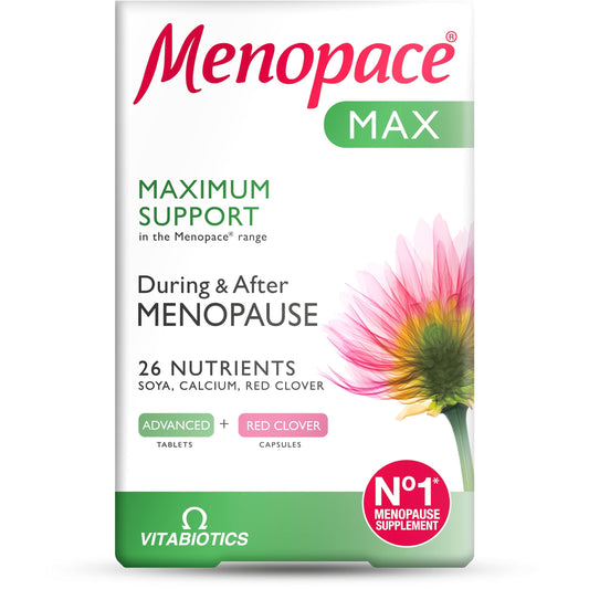 Menopace Max by Vitabiotics - Maximum Menopause & Perimenopause Support With Calcium, Soya Isoflavones & Red Clover - UK's No.1 Menopause Supplement Brand