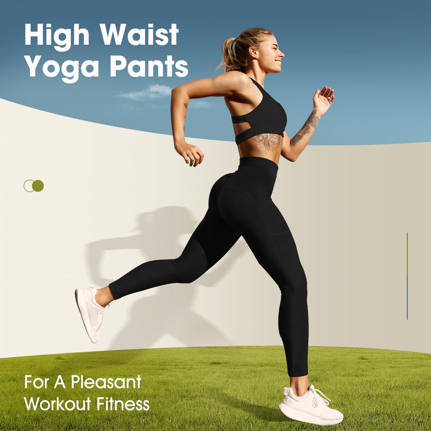 GIMDUMASA Leggings for Women Gym Yoga Pants with Pockets High Waist Workout Running Sports Activewear Fitness UK Black