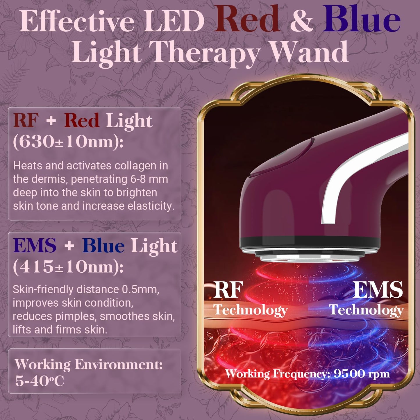 Smart Photon Micro-Current Device - UUPAS LED Red Blue Light Therapy Wand Device for Face - Radio Frequency and EMS Microcurrent Facial Machine - Skin Tightening，Lifting，Anti Aging Facial Massager