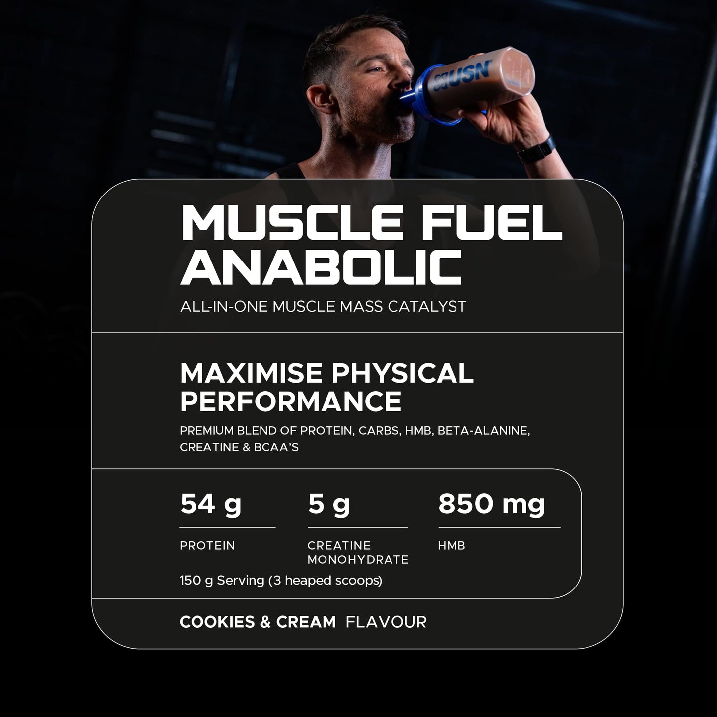 USN Muscle Fuel Anabolic All-In-One Muscle Mass Gainer, Variety Flavour Pack - 4kg, 54g Protein Powder, 5g Creatine Powder & 5g BCAA Powder For Maximum Muscle Growth, Post Workout Recovery Drink Mix