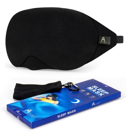 Mavogel Cotton Sleep Eye Mask - Updated Design Light Blocking Soft and Comfortable Night Eye Mask for Men Women, Eye Blinder for Shift Work, Includes Travel Pouch, Black