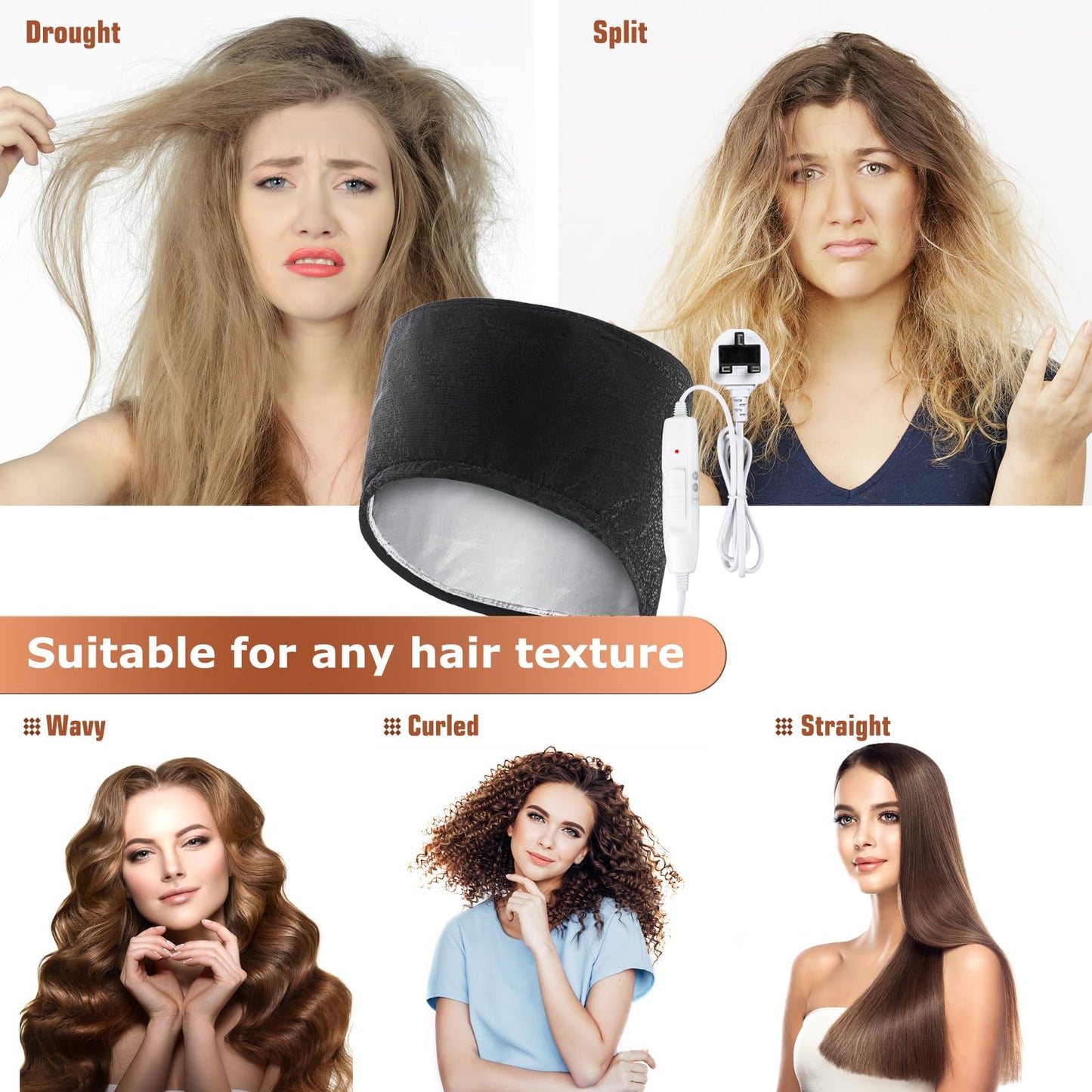 Hair Steamer,Totofac Electric Hair Care Hat Heating Cap with 2 Mode Temperature Control for Hair Spa Home Thermal Treatment Beauty Steamer Cap (Black)