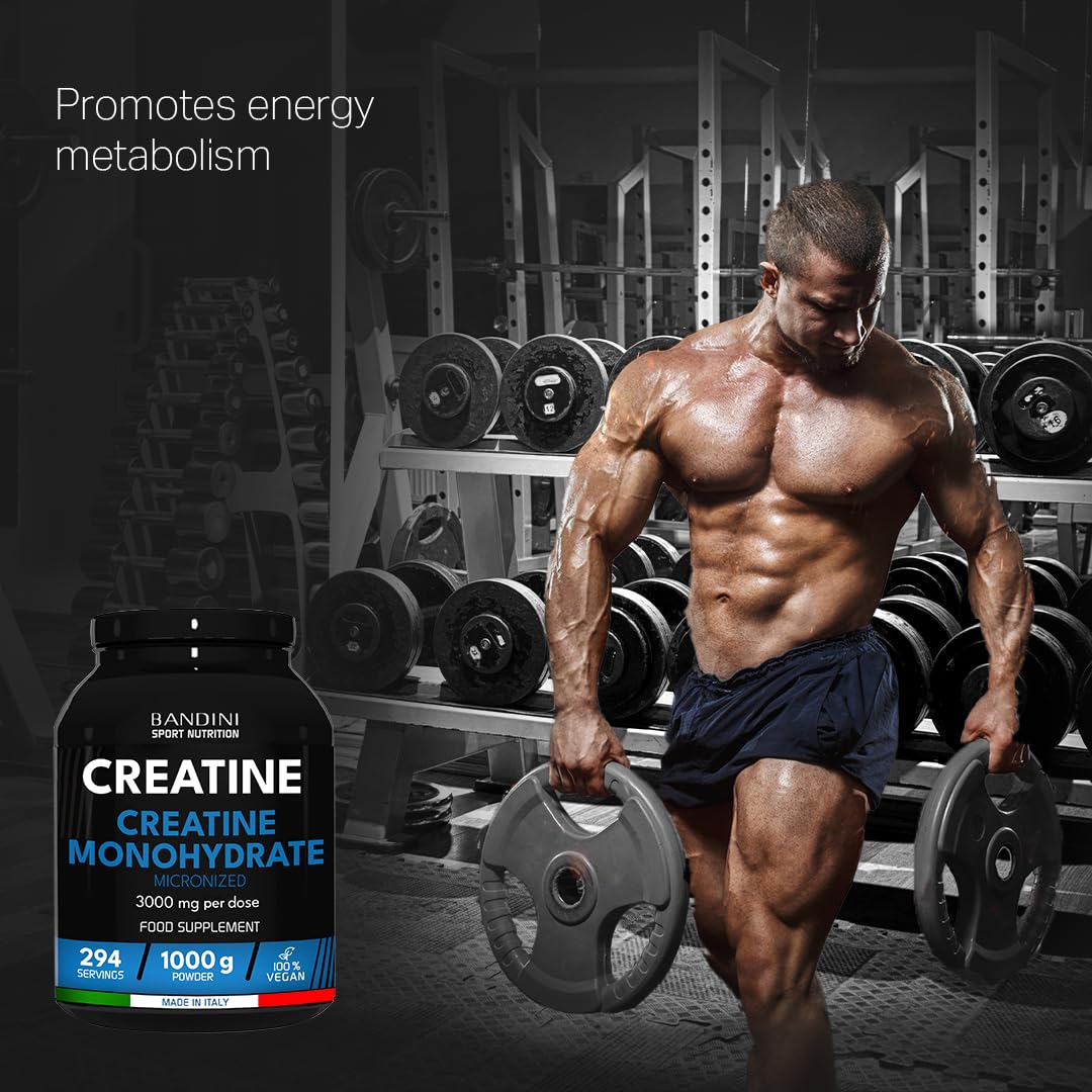 Bandini® Creatine Monohydrate Powder 1kg/1000g | Pure Creatin Micronised | Improve Training, Sports, Gym, Pre Workout, Physical Performance and Recovery | Muscle Power & Strength | 100% Vegan | No GMO