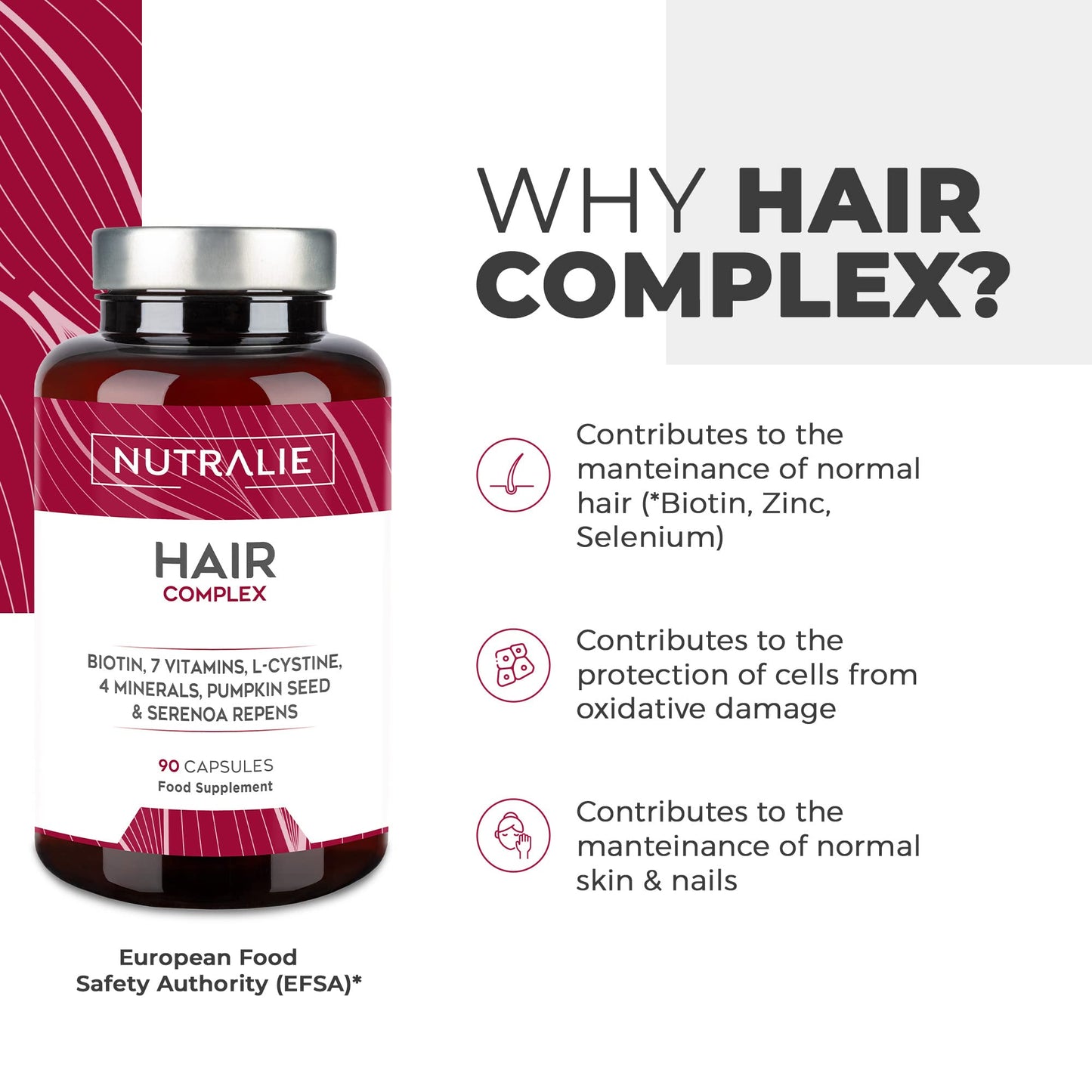 Hair Vitamins - Anti-Hair Loss + Hair Growth + Nails Vitamins - [Award 2022] - Biotin + Zinc + Selenium - Hair Skin and Nail Vitamins with L-Cysteine - Hair Supplement - 90 Capsules - Nutralie