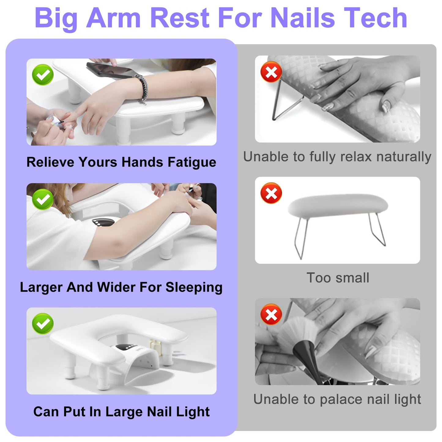 Diesisa Nail Arm Rest, Hand Rest for Nails with Height Adjustment, Soft PU Leather U-Shaped Manicure Armrest, Nail Cushion with Detachable Legs, Non-Slip Hand Rest Pillow for Nail Tech (White)