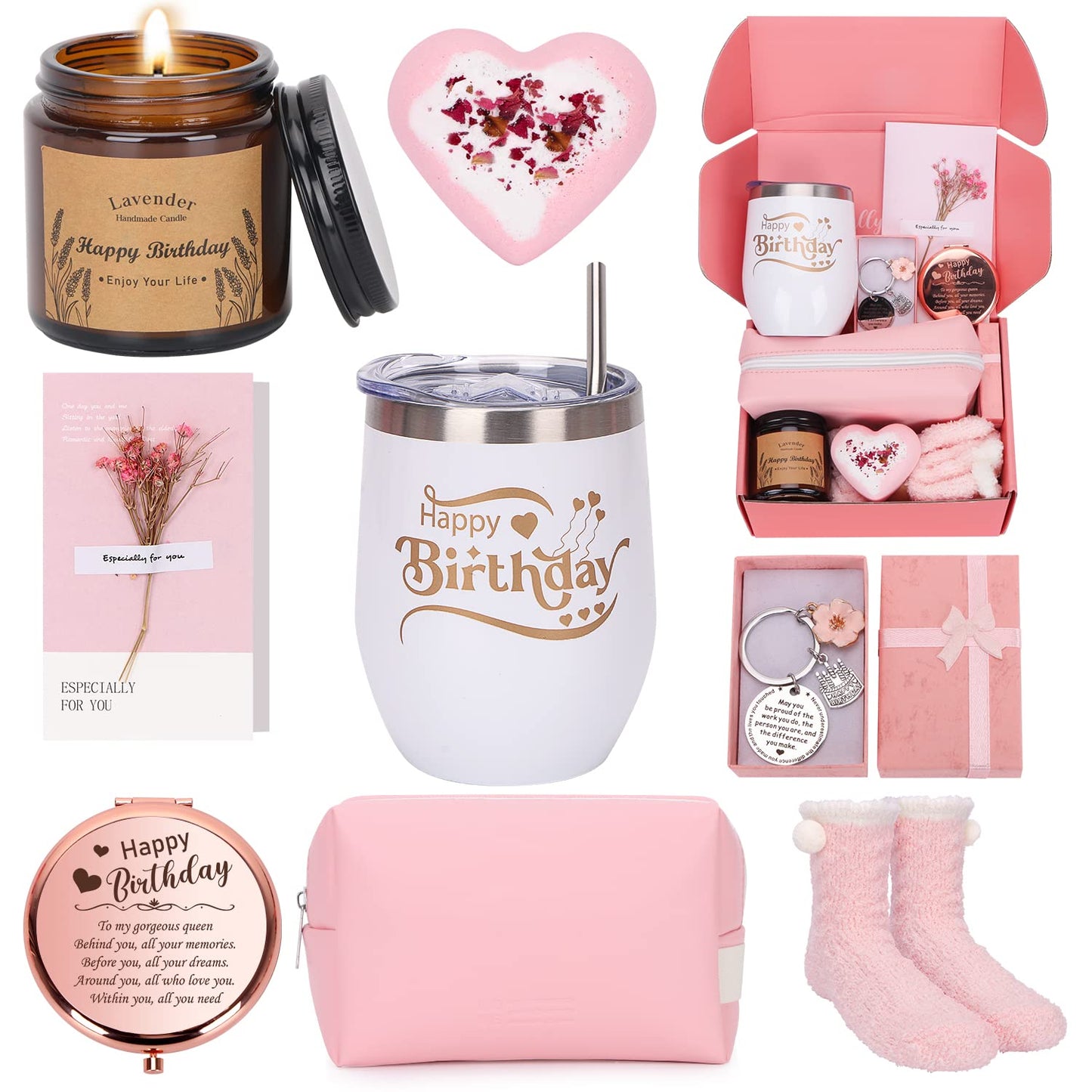 Birthday Gifts for Women, Unique Happy Birth-day Hampers Pamper Gift Box for Her, Female Self Care Package Birthday Presents for Best Friends, Mum, Sister, Auntie, Birth day Gift Ideas for Women