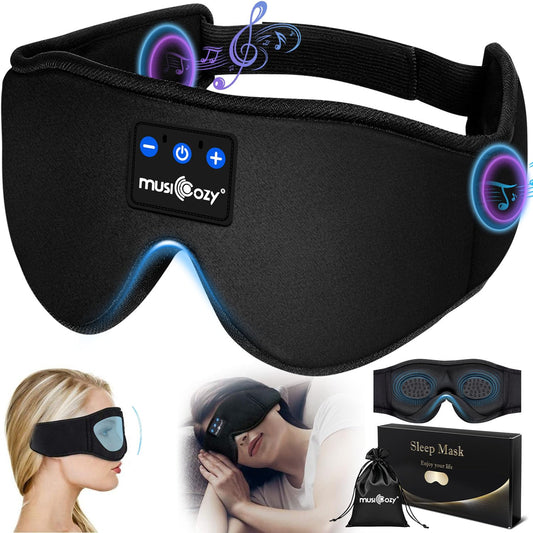 MUSICOZY Sleep Mask Headphones,Upgraded 3D Sleep Headphones Bluetooth Eye Mask Headphones for Sleeping,Travel,Nap,Restful Sleep,Shift Work,100% Blackout Sleep Masks with Headphones for Women & Men