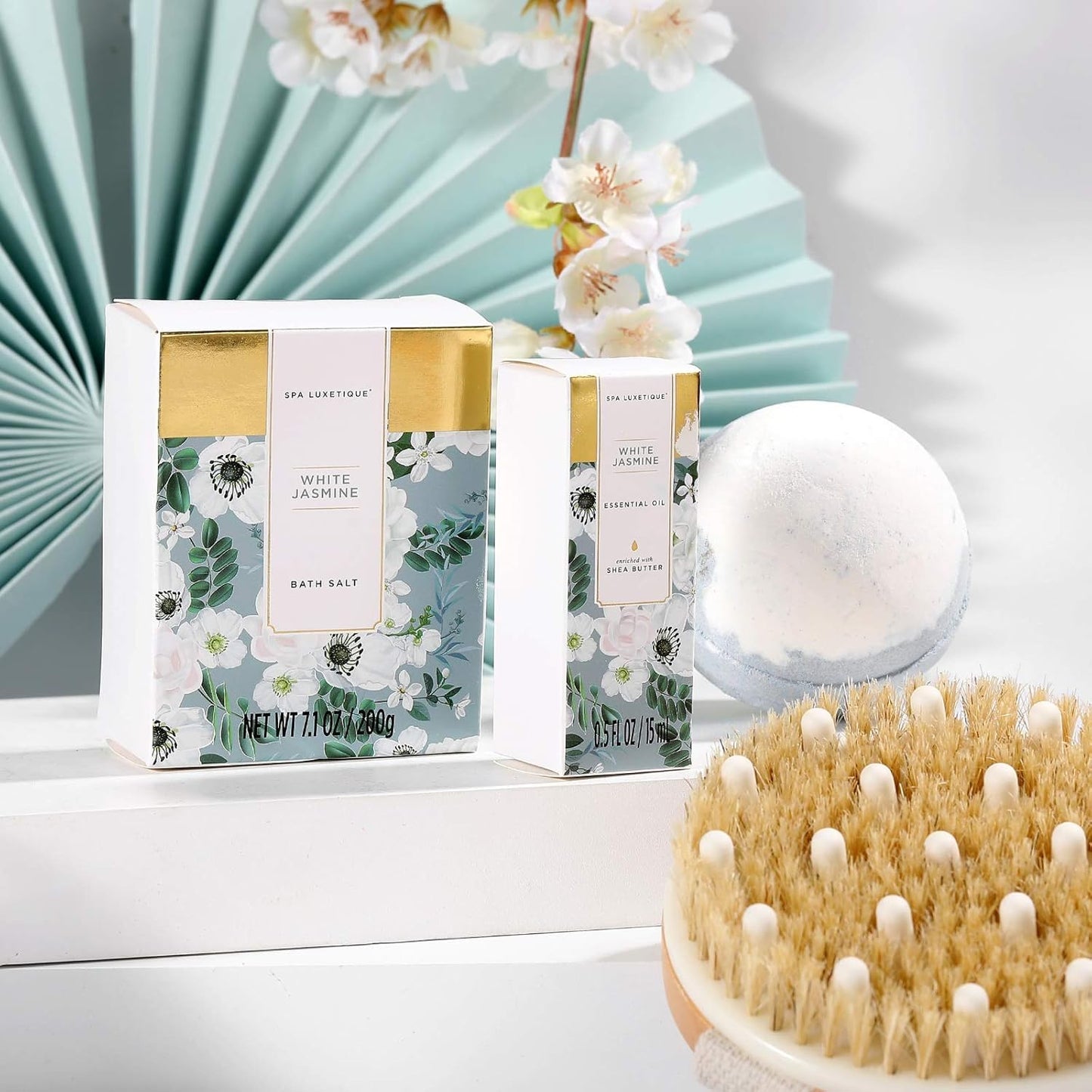 Bath Sets for Women-Spa Luxetique Spa Gift Set,15pcs Jasmine Luxury Bath Gift with Essential Oil, Bubble Bath, Body Butter, Gifts for Mum, Womens Gift Sets, Birthday Gifts for Her, Mothers Day Gifts