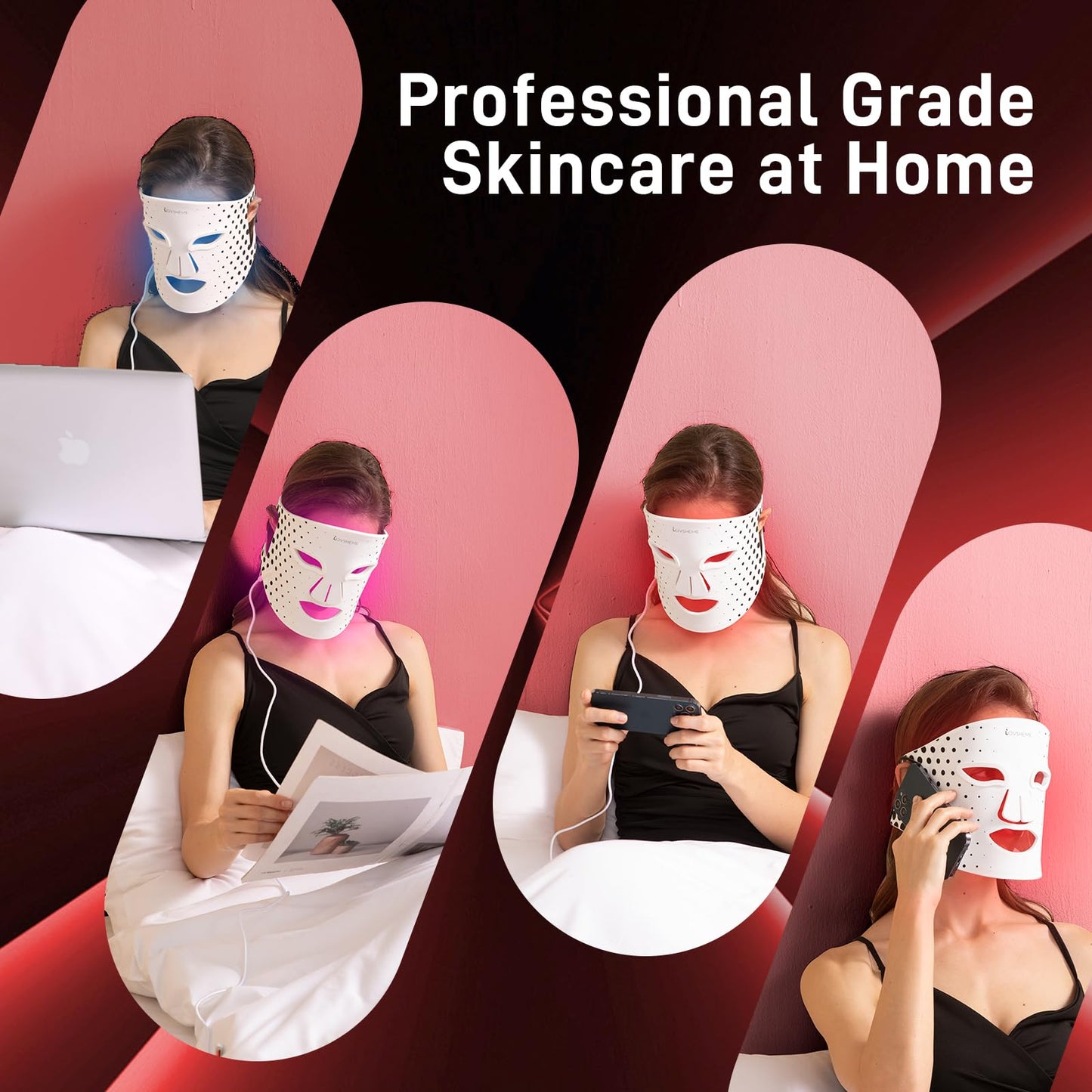 Lovsheme LED Face Mask - 3 Light Modes, Ultra-Soft Comfort, Precise wavelength, Professional Red Light Therapy Mask, LED Face Light Therapy Mask for Skin Rejuvenation, Anti-Aging & Acne Treatment