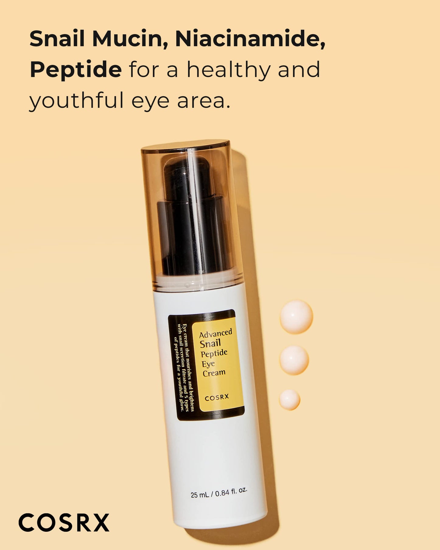 COSRX Advanced Snail Peptide Eye Cream Korean Eye Cream with Snail Mucin, Niacinamide & Peptide for Under Eye Brightening, Anti aging, Fine Lines, Dark Circles & Wrinkle Reduction Korean Skincare 25ml