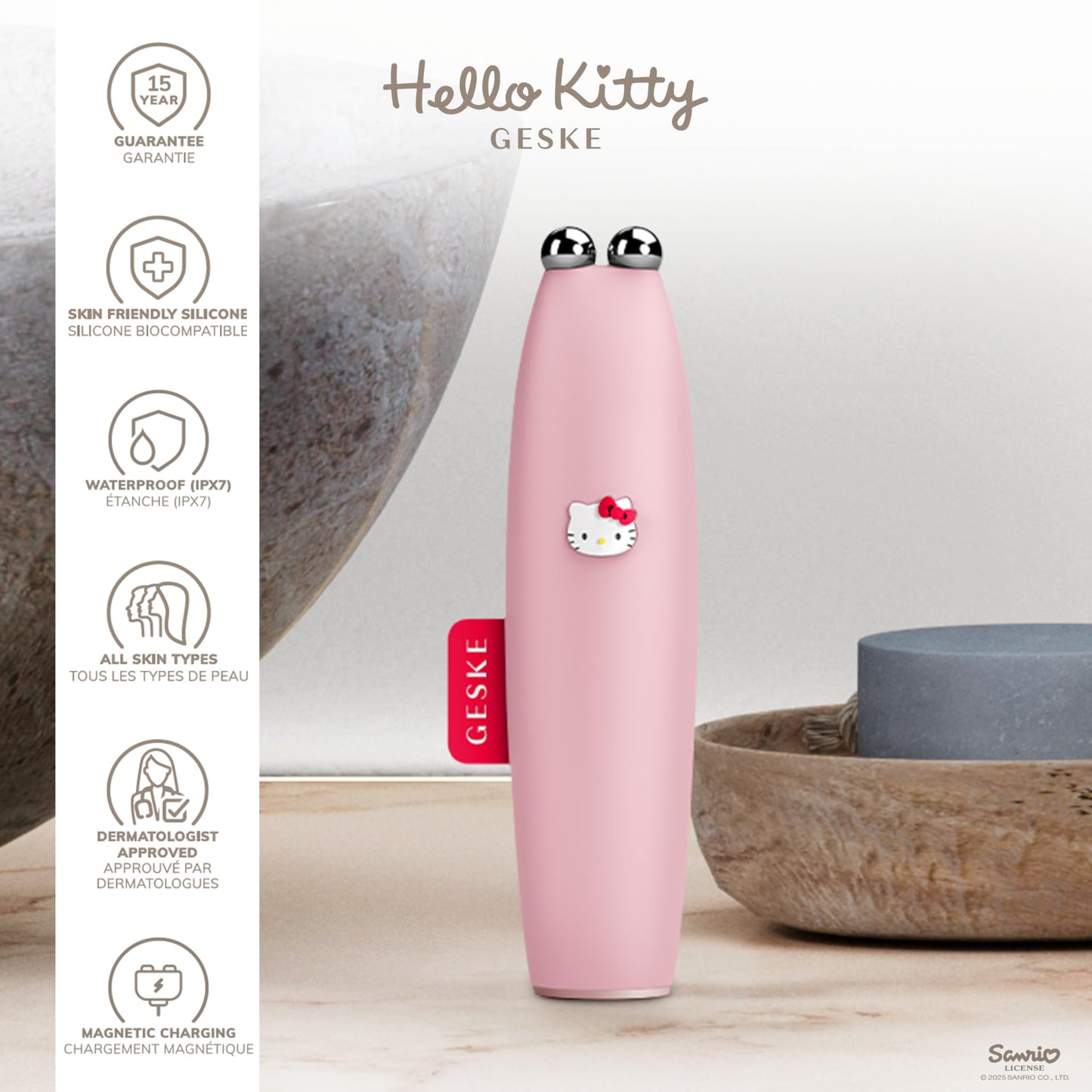 GESKE x Hello Kitty SmartAppGuided™ MicroCurrent Face-Lift Pen | 6 in 1 | Anti-aging device | Instant face lift | Skincare tool | Remove wrinkles for firm & youthful skin | Advanced facial firmer