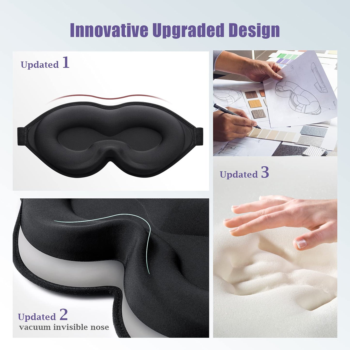 onaEz Sleep Mask, Super Soft Comfort Milk Ice Silk Sleep Masks 3D Contoured Cup Blindfold Eye Mask Concave Molded Light Blocking Eye Cover for Travel, Yoga, Nap, All Night Sleeping