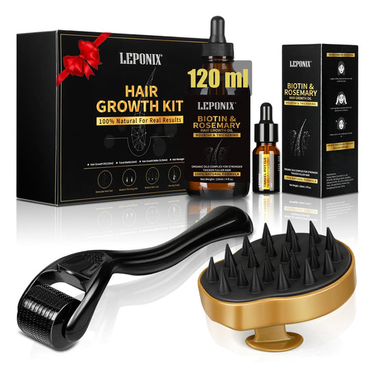 Rosemary Oil for Hair Growth, 120ml Diluted Rosemary Oil Hair Growth Serum with Derma Roller & Scalp Massager Hair Thickening Products Hair Loss Treatment for Men Women, Stocking Fillers