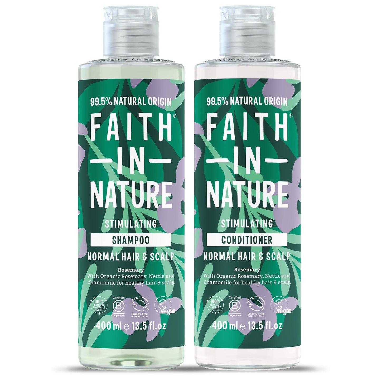 Faith In Nature Natural Rosemary Shampoo and Conditioner Set, Balancing, Vegan & Cruelty Free, No SLS or Parabens, For Normal to Oily Hair, 2 x 400ml Pack