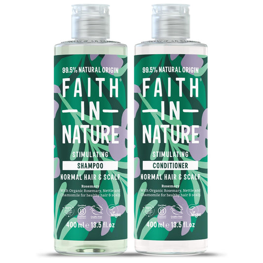 Faith In Nature Natural Rosemary Shampoo and Conditioner Set, Balancing, Vegan & Cruelty Free, No SLS or Parabens, For Normal to Oily Hair, 2 x 400ml Pack