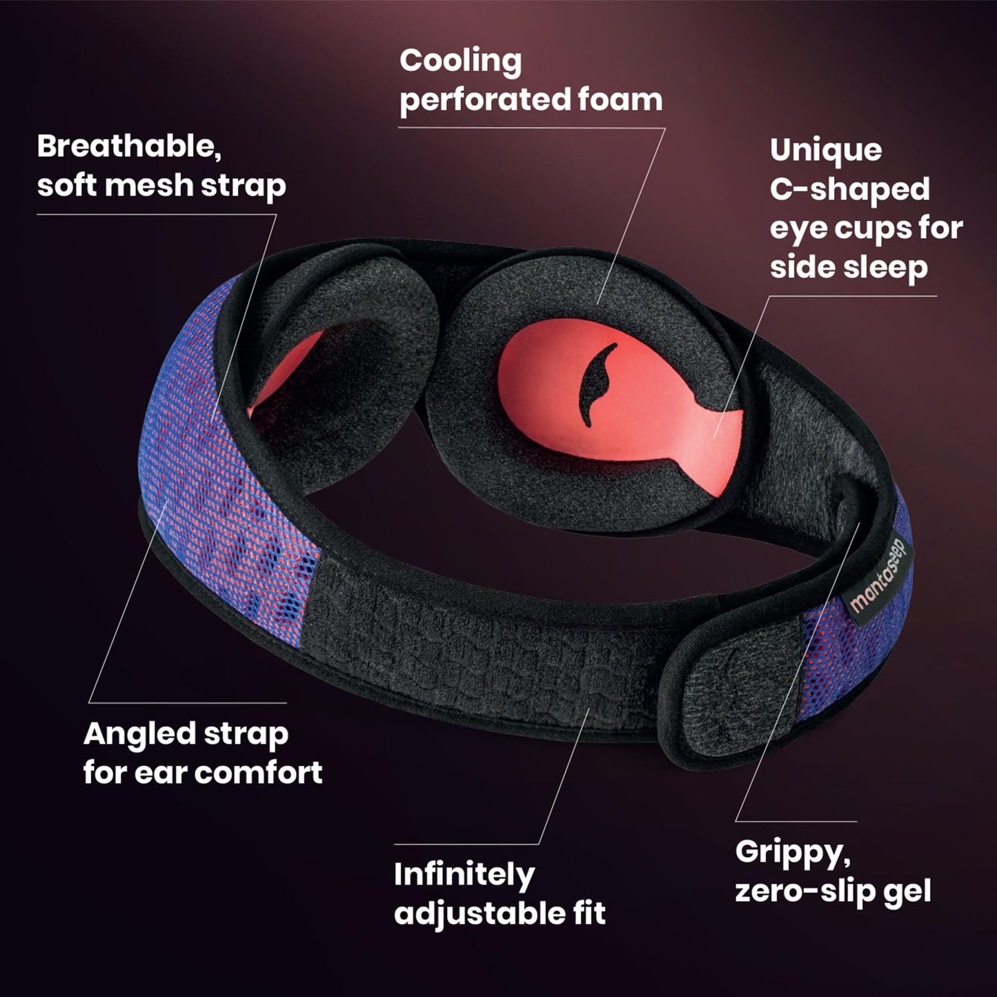 Manta Pro Sleep Mask - 100% Light Blocking Sleep Mask for Side Sleepers, Breathable and Comfortable for Sleep/Travel/Nap/Shift Work