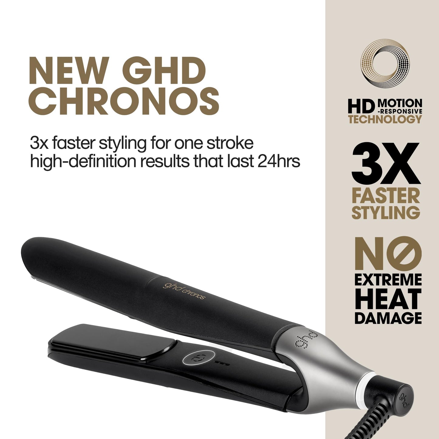ghd Chronos Professional Styler, Black - Our Best Hair Straightener, One Stroke High-Definition Results That Last 24hrs, 3X More Breakage Protection, 2X Less frizz, 20 sec Heat up, 10 min Sleep Mode