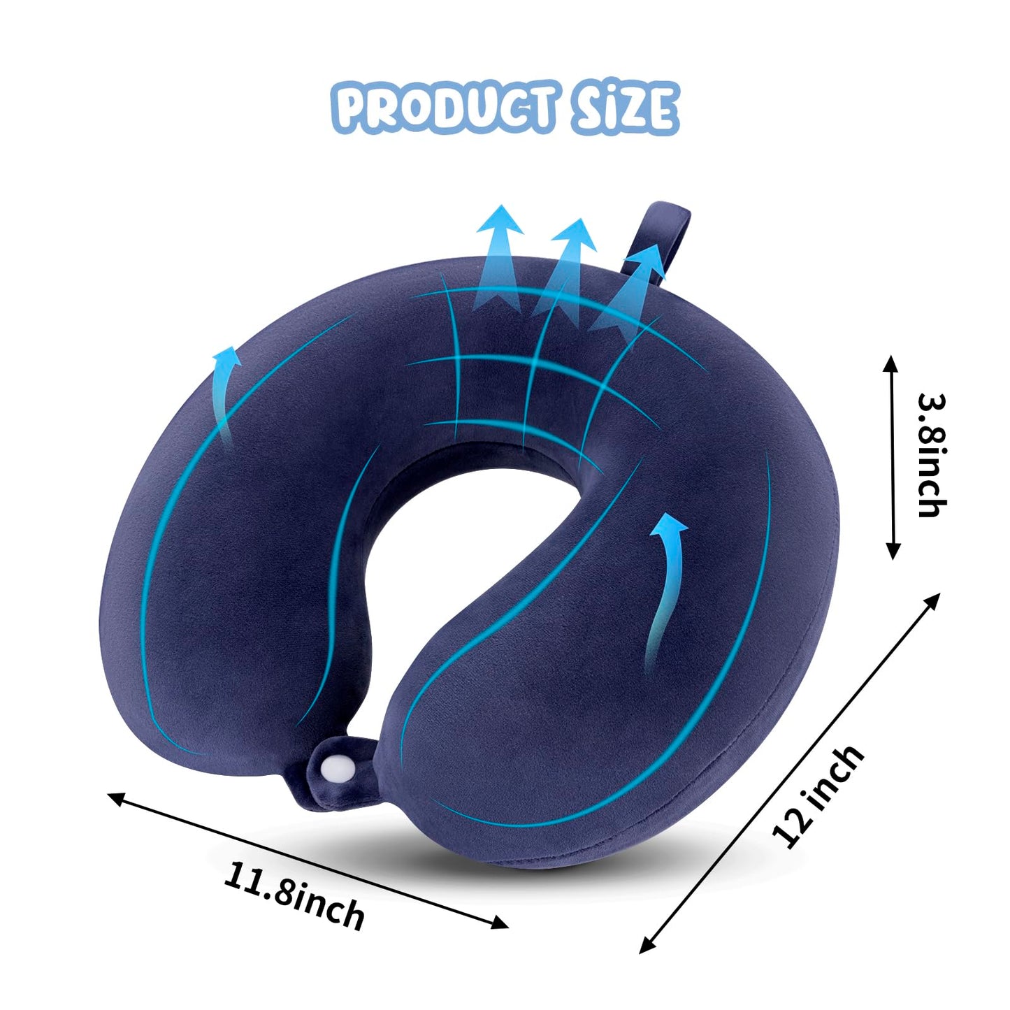WENGX Travel Pillow Neck Pillow Memory Foam Travel Pillows Head Support Cushion for Airplane Train Car Office Travel Essential Flight Pillows for a Long Hauls Sleeping Rest (Navy Blue)