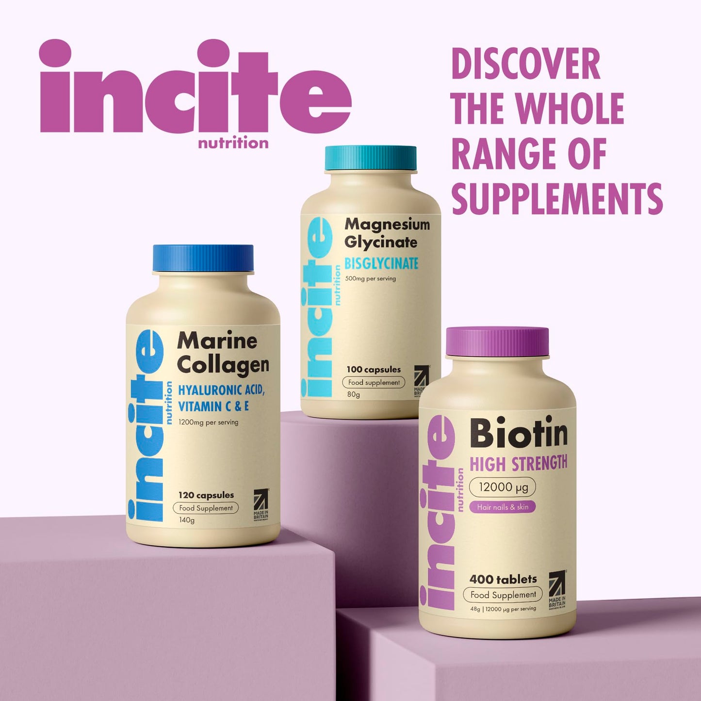 Incite Nutrition Biotin Hair Growth Support Supplement 12,000mcg - 400 Tiny 6mm Tablets (Full Year Plus Supply) - for Men & Women