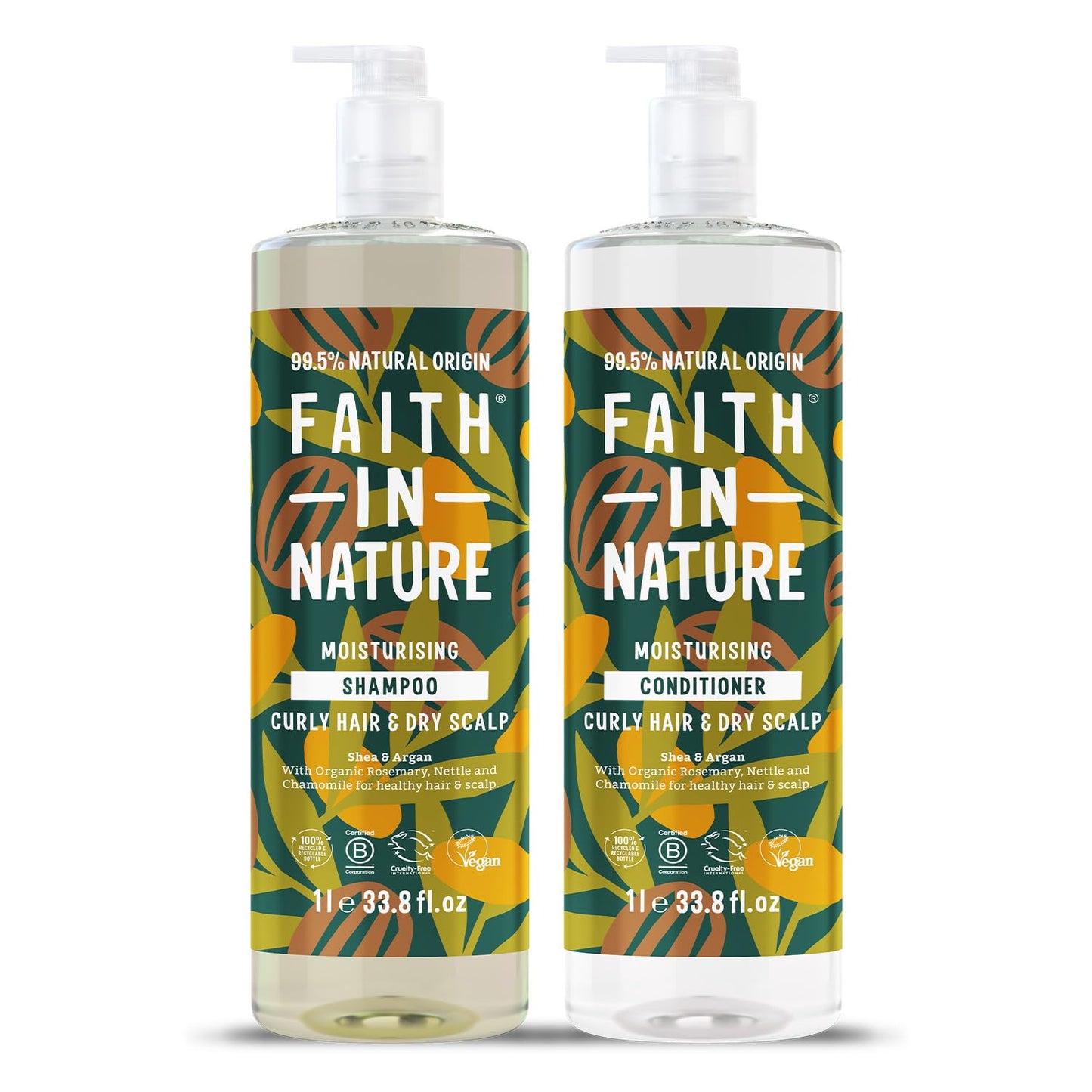 Faith In Nature 2 x 1L Natural Shea & Argan Shampoo and Conditioner Set, Nourishing, Vegan & Cruelty Free, No SLS or Parabens, For Very Dry to Dry Hair